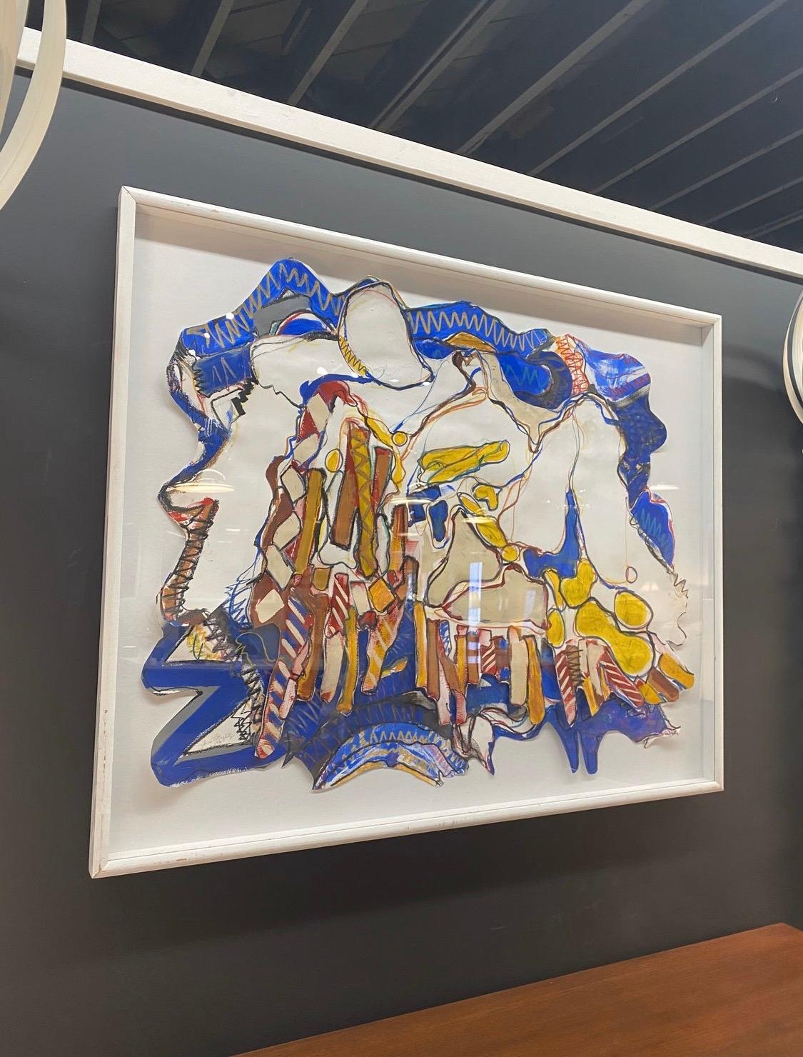 Signed, original Ilene Steglitz framed mixed media work of art dated 1986.
Nothing short of magnificent and one of six we will feature this week from this artist on
1stdibs. This is a large piece at 54