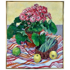 Original Signed Still Life of Fruits and Flowers Painting by Bayne