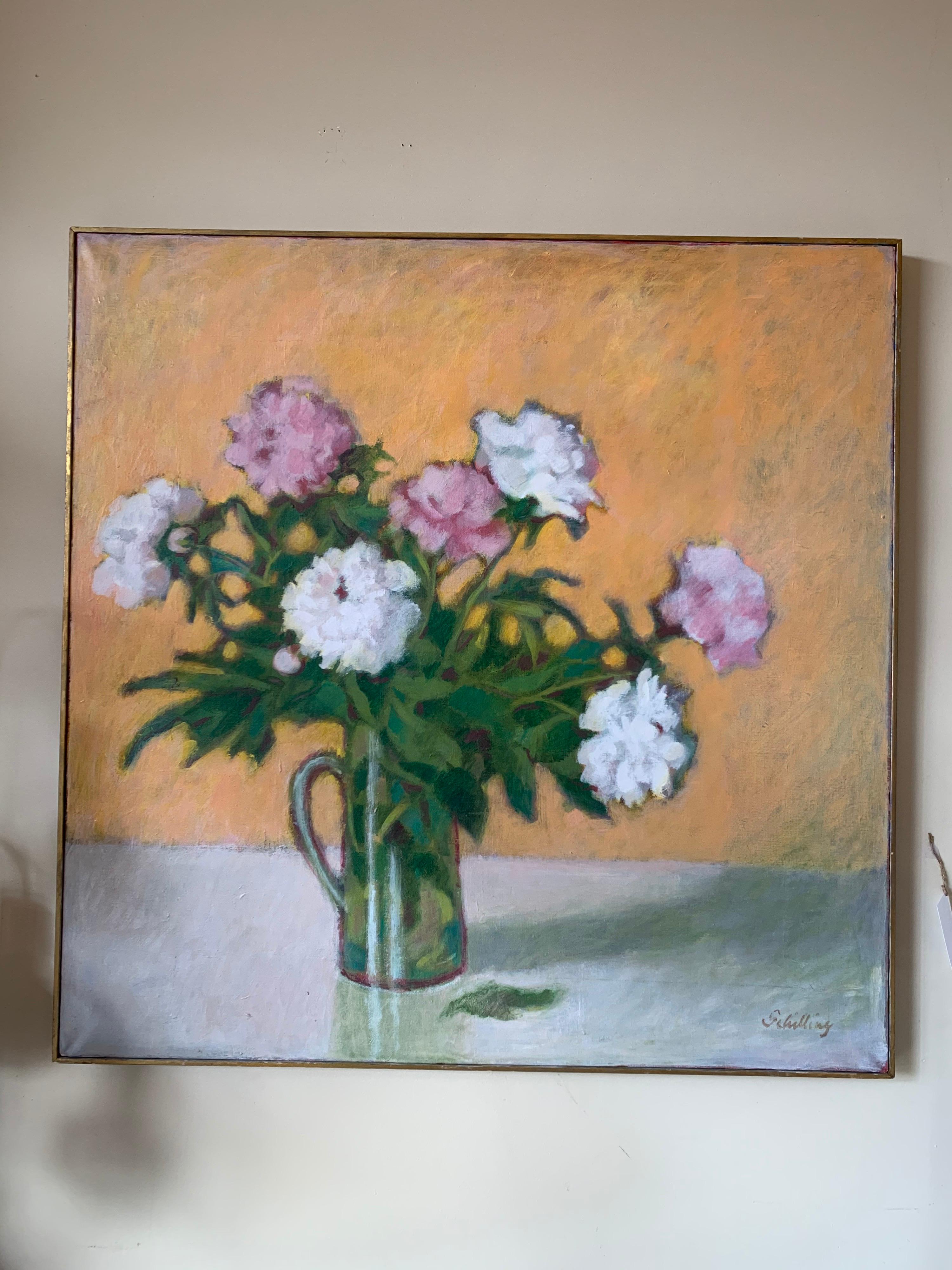 Elegant original artist-signed oil on board still life painting by the artist Schilling.
Now, more than ever, home is where the heart is.