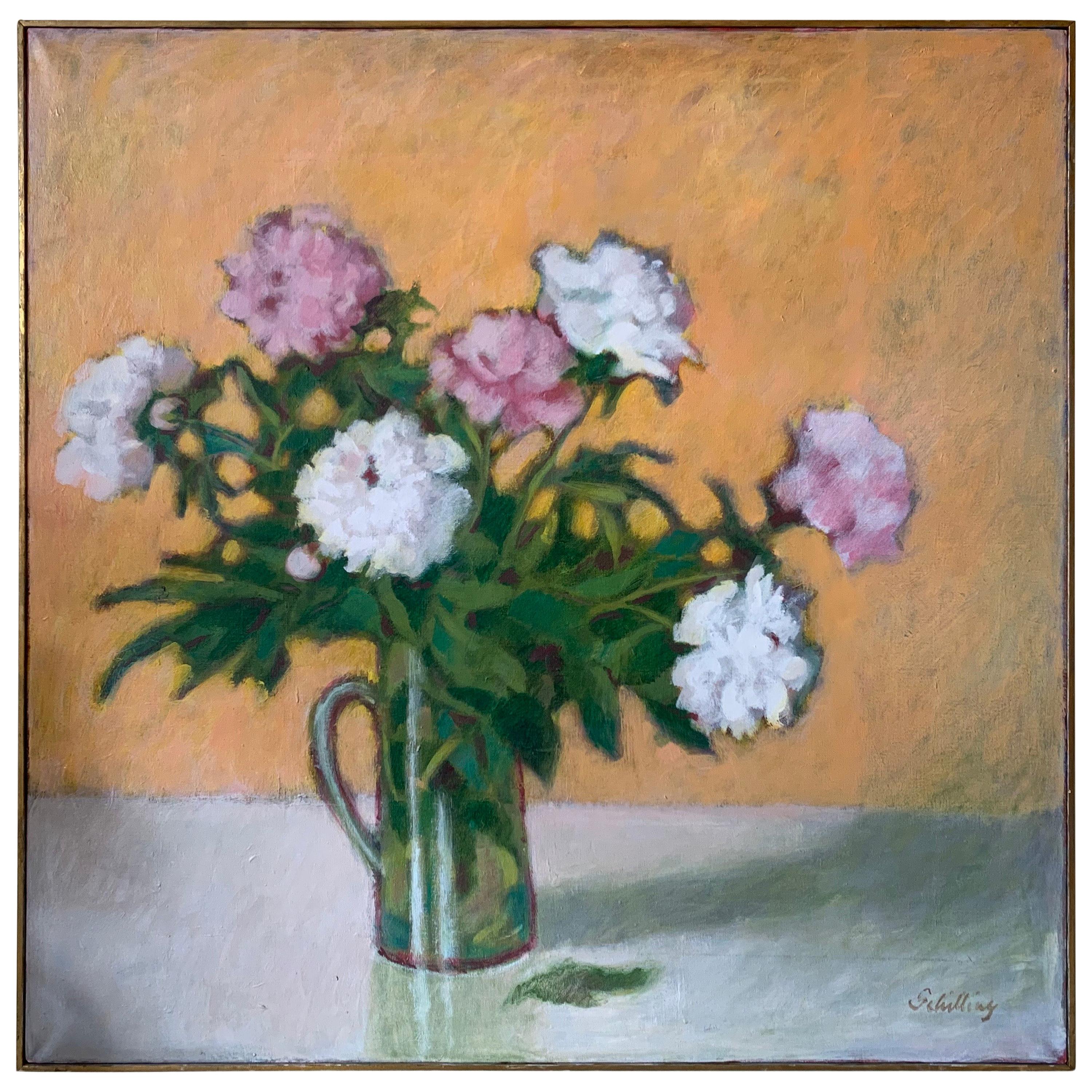Original Artist Signed Still Life Flowers Oil Painting Schilling