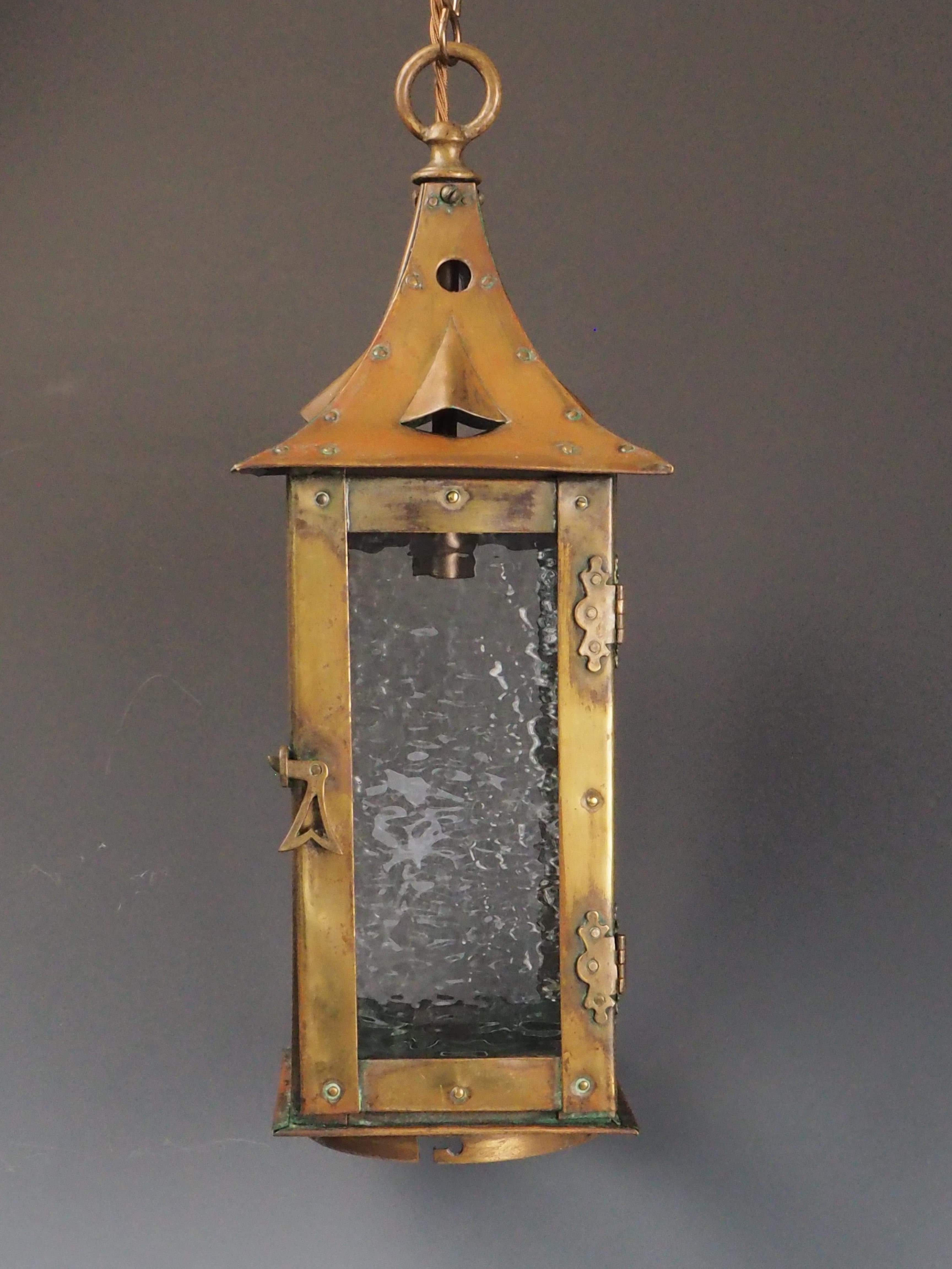 19th Century Original Arts and Crafts Brass Lantern  Circa 1900 For Sale