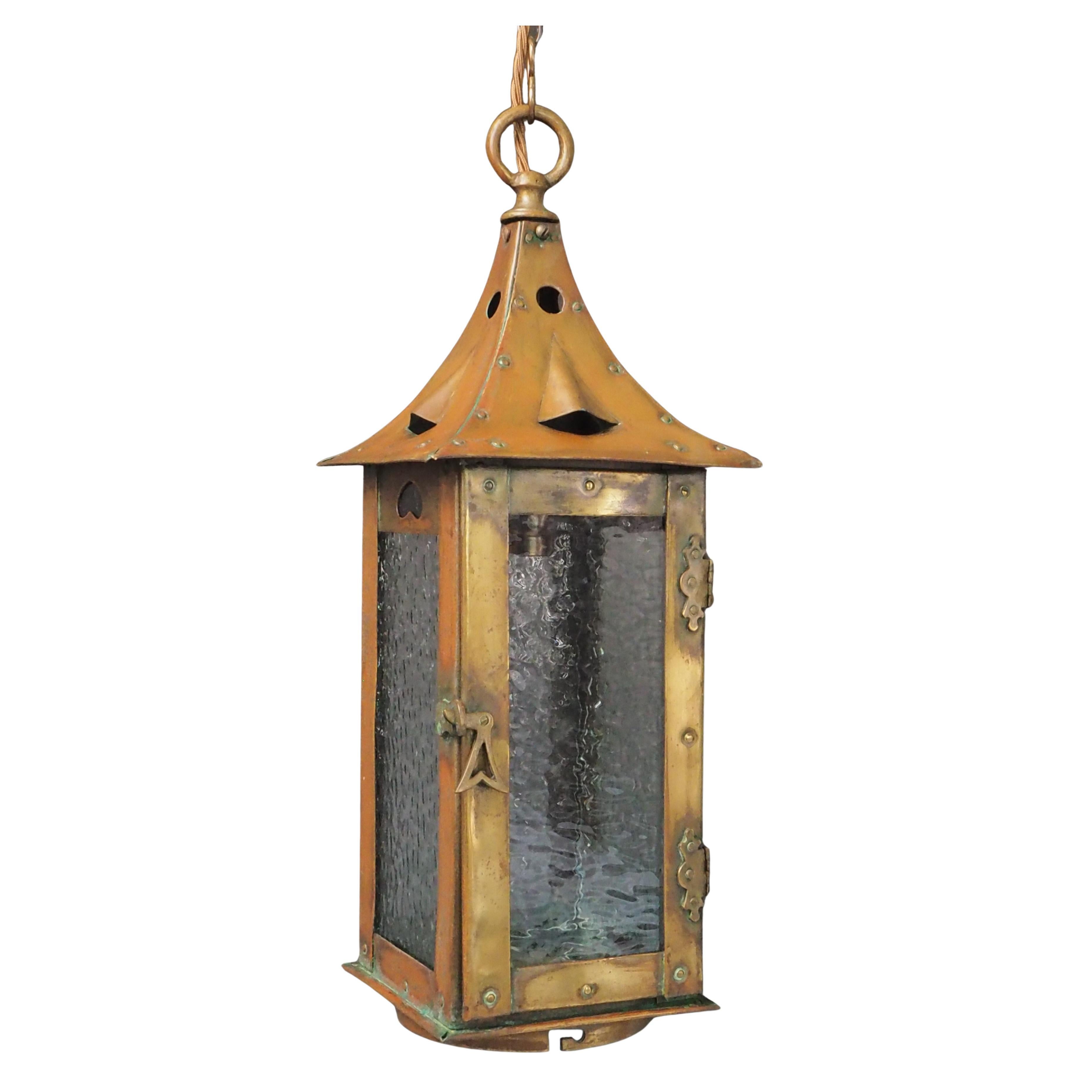 Original Arts and Crafts Brass Lantern  Circa 1900 For Sale