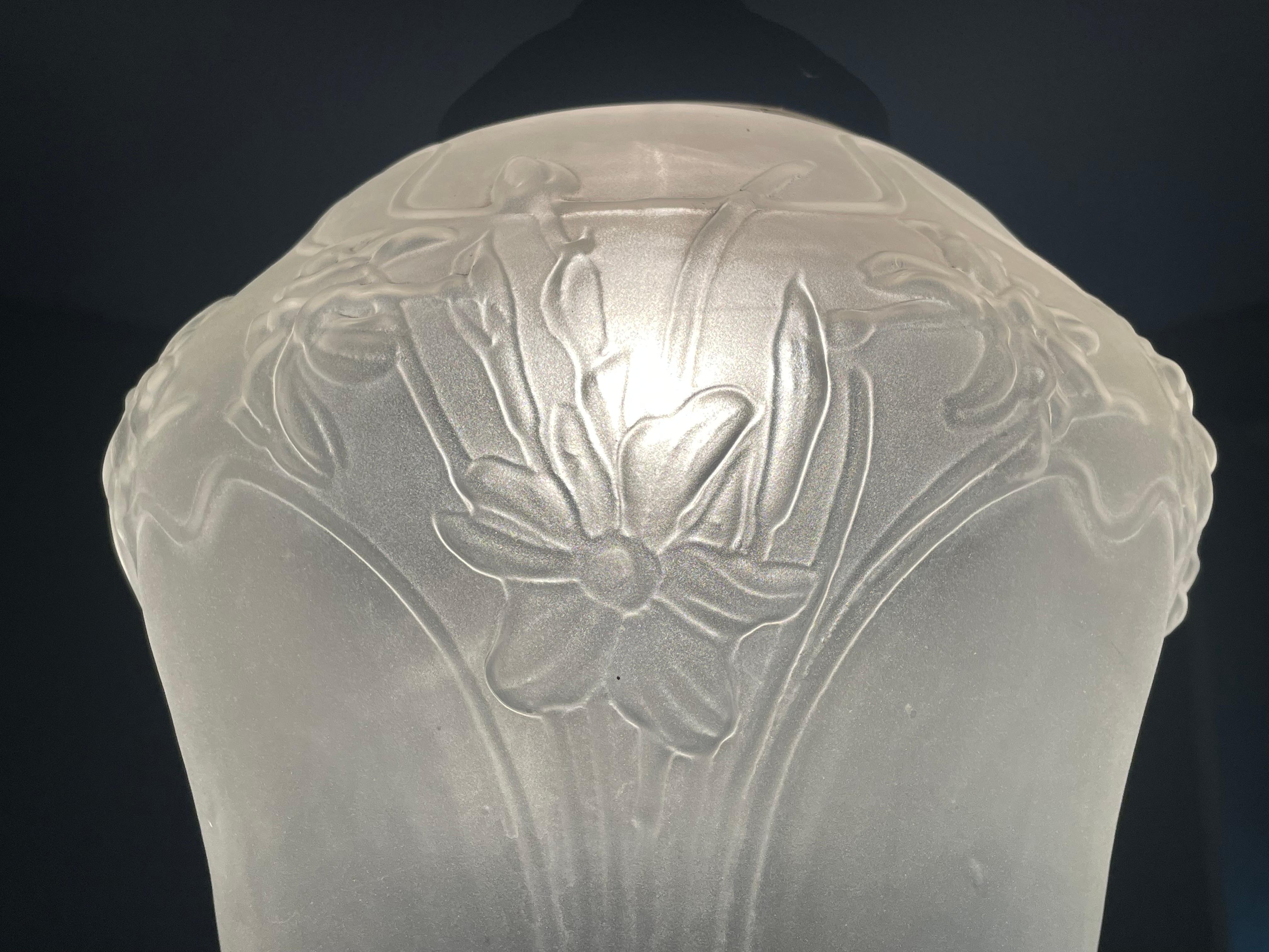 European Original Arts and Crafts Glass Hallway Pendant Light with Daffodil Flowers 1900s For Sale
