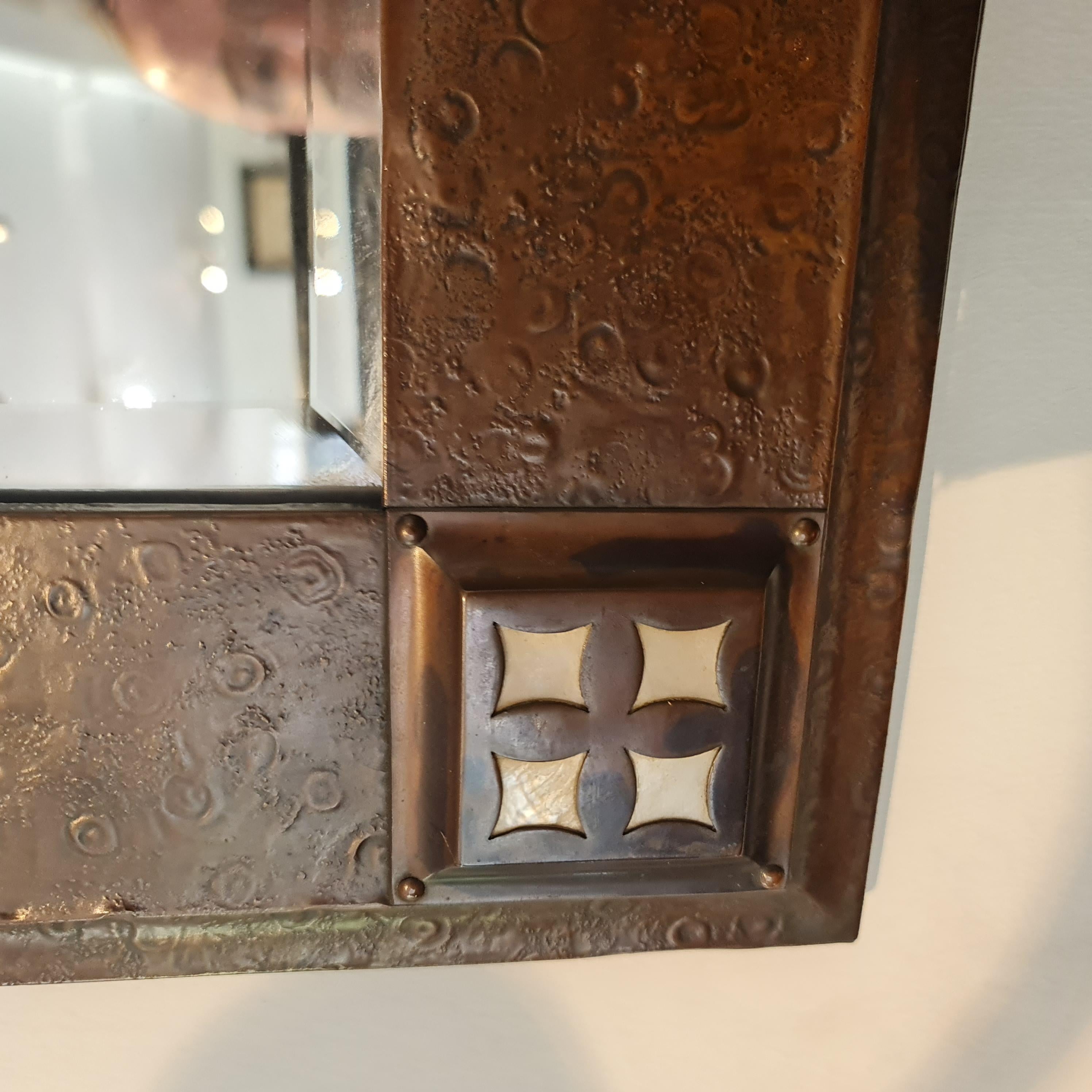 Original Arts & Crafts copper and mother of pearl mirror For Sale 3