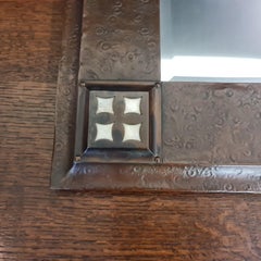 Original Arts & Crafts Spiegel aus Kupfer und Perlmutt