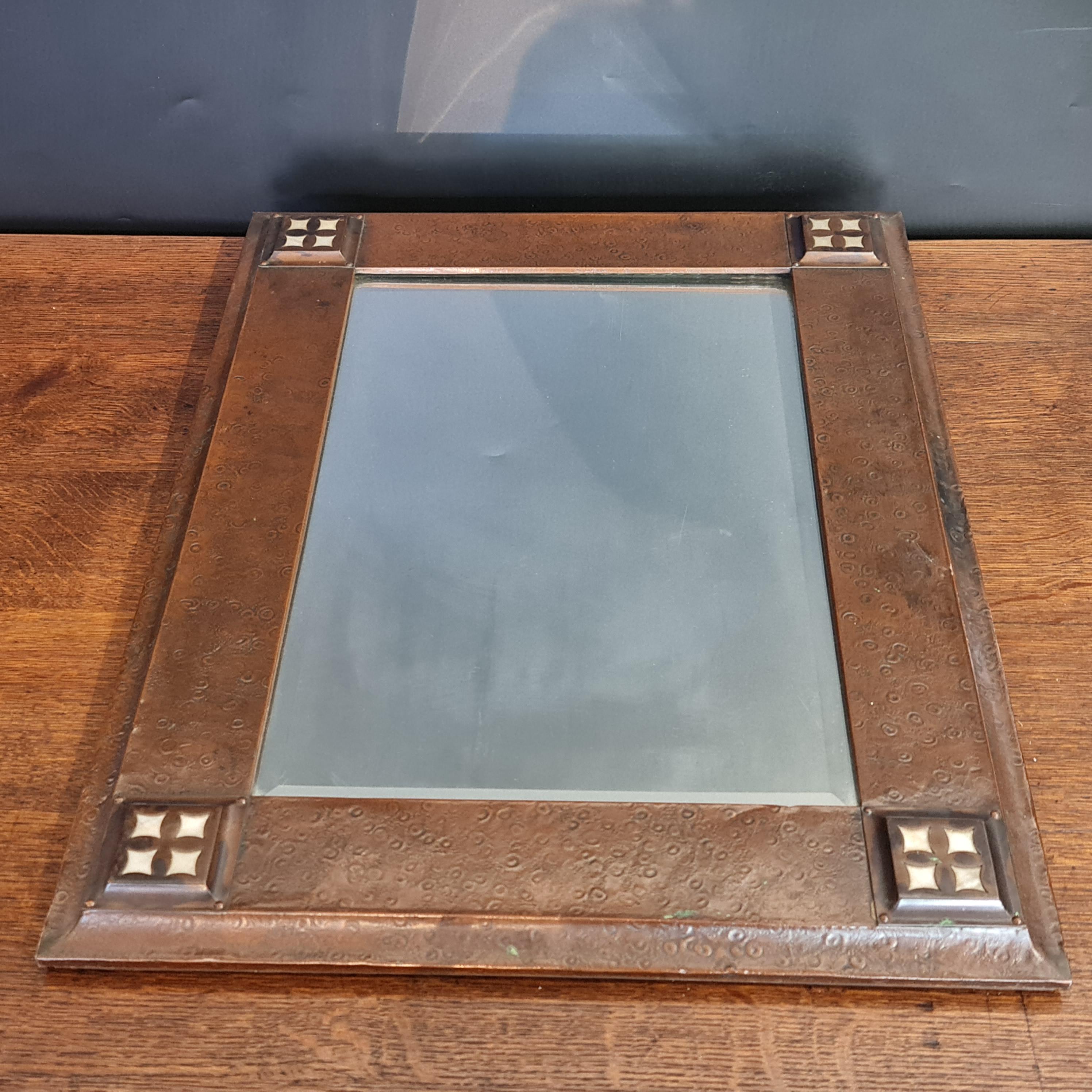 British Original Arts & Crafts copper and mother of pearl mirror For Sale