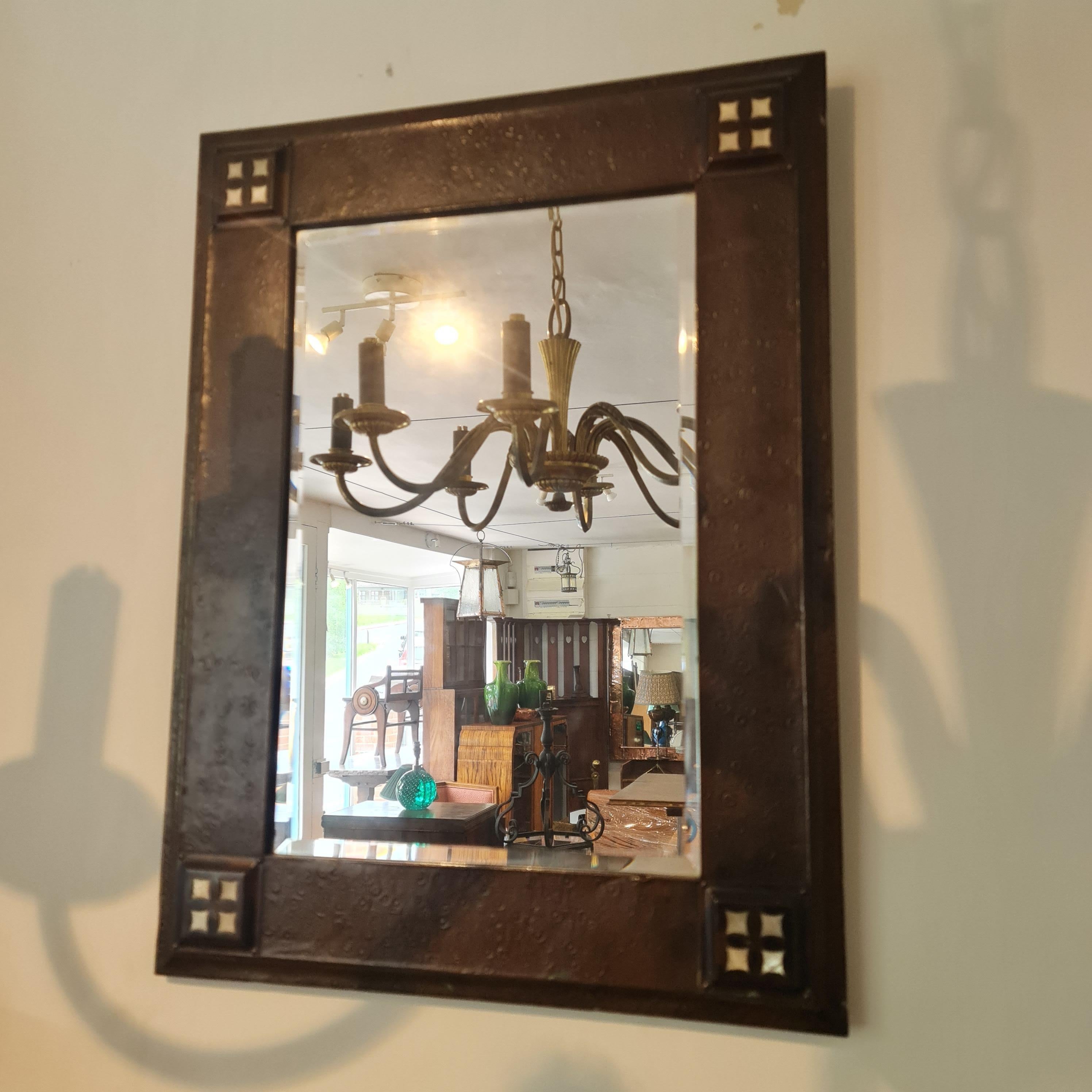 20th Century Original Arts & Crafts copper and mother of pearl mirror For Sale