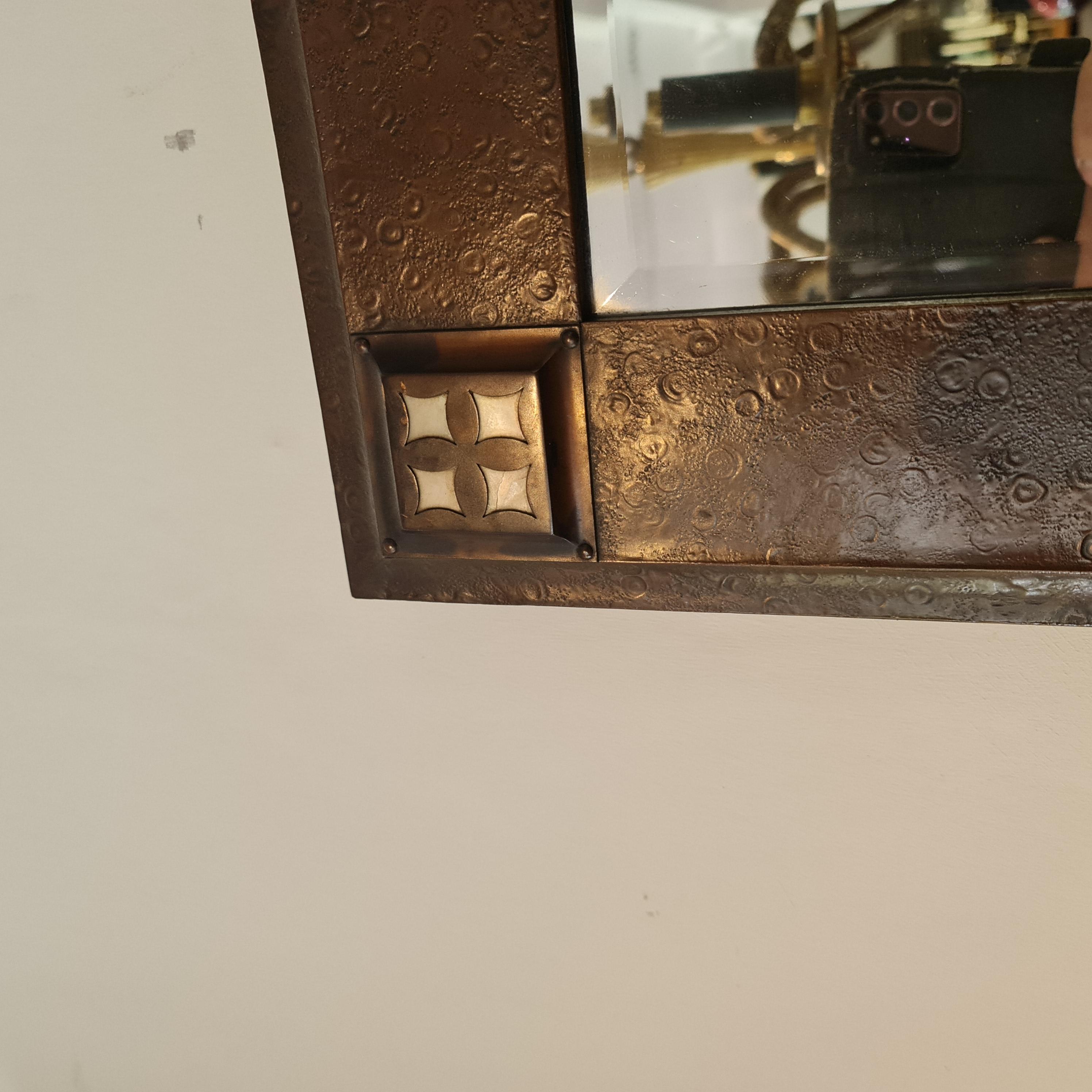 Original Arts & Crafts copper and mother of pearl mirror For Sale 1
