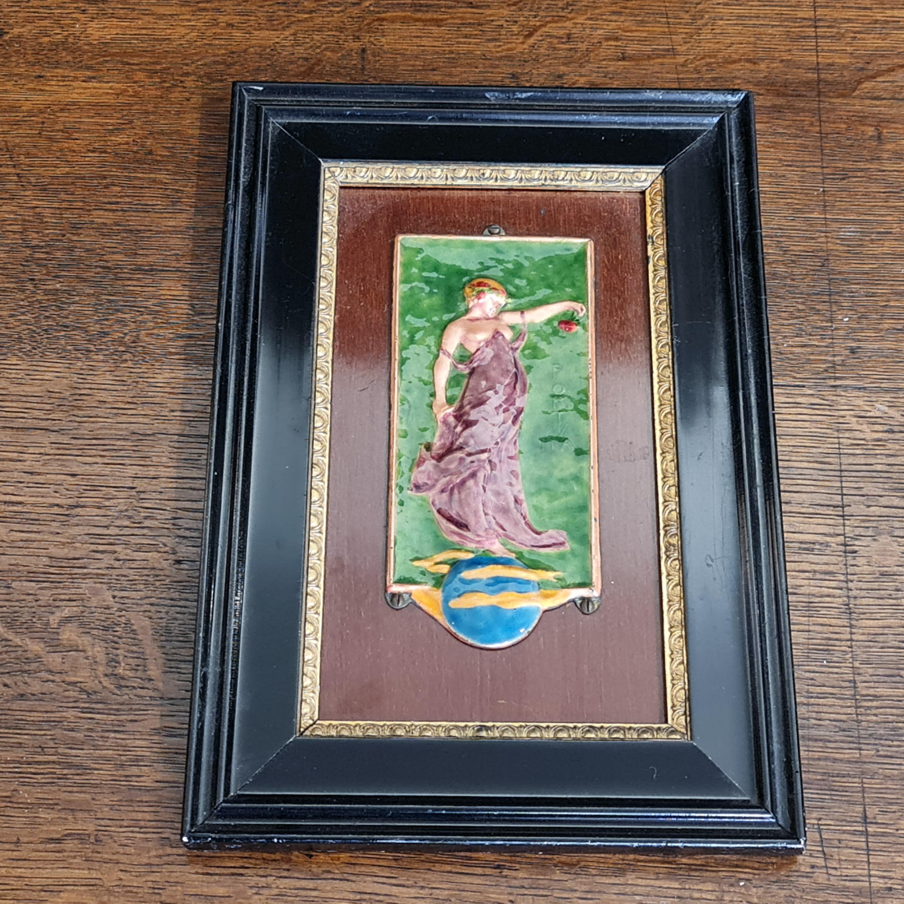 Placa esmaltada original del movimiento Arts & Crafts, marco ebonizado   Elkington Hecho a mano en venta