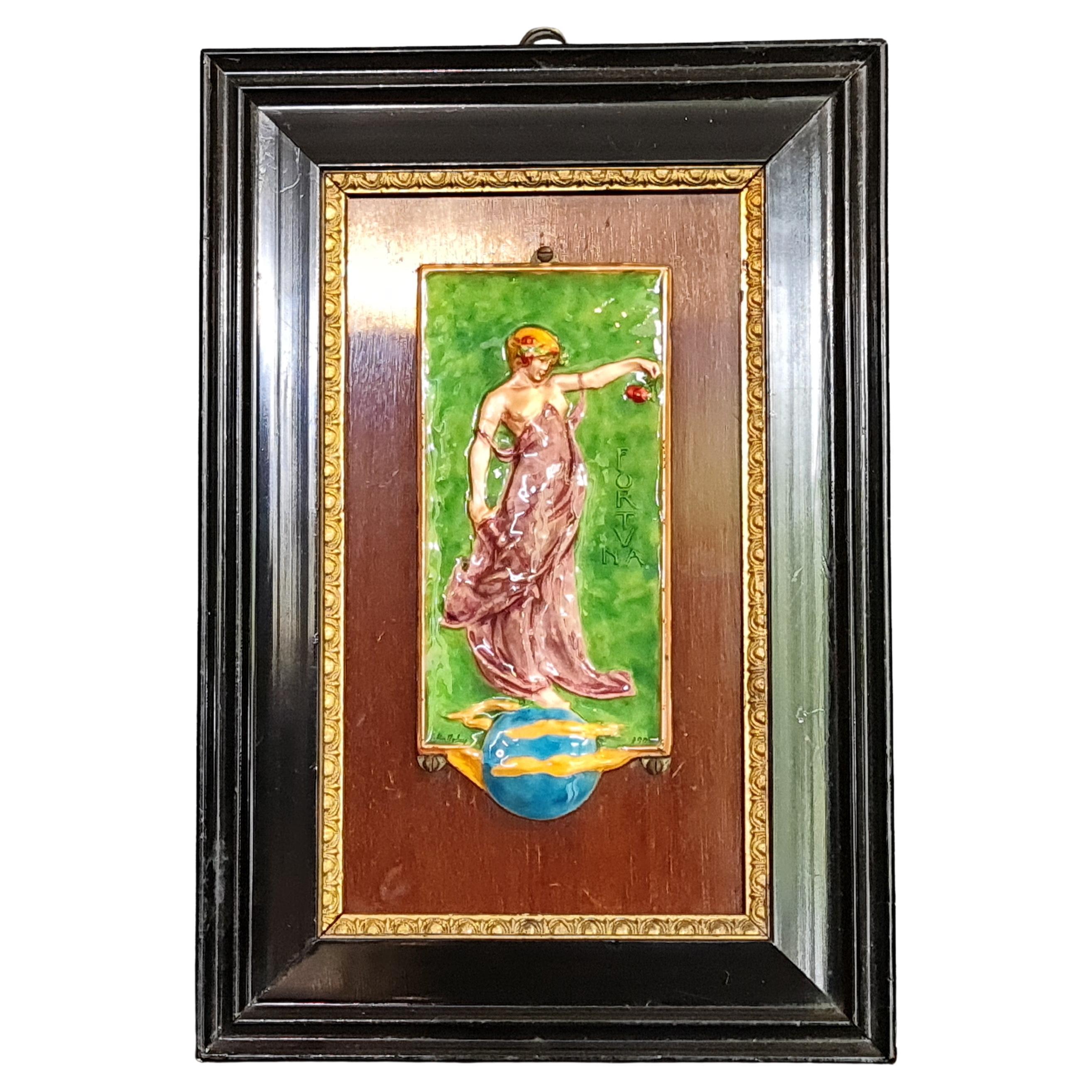 Original Arts & Crafts Movement Enamel Plaque, Ebonised Frame   Elkington
