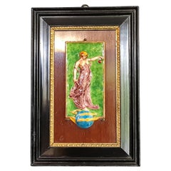 Original Arts & Crafts Movement Enamel Plaque, Ebonised Frame   Elkington