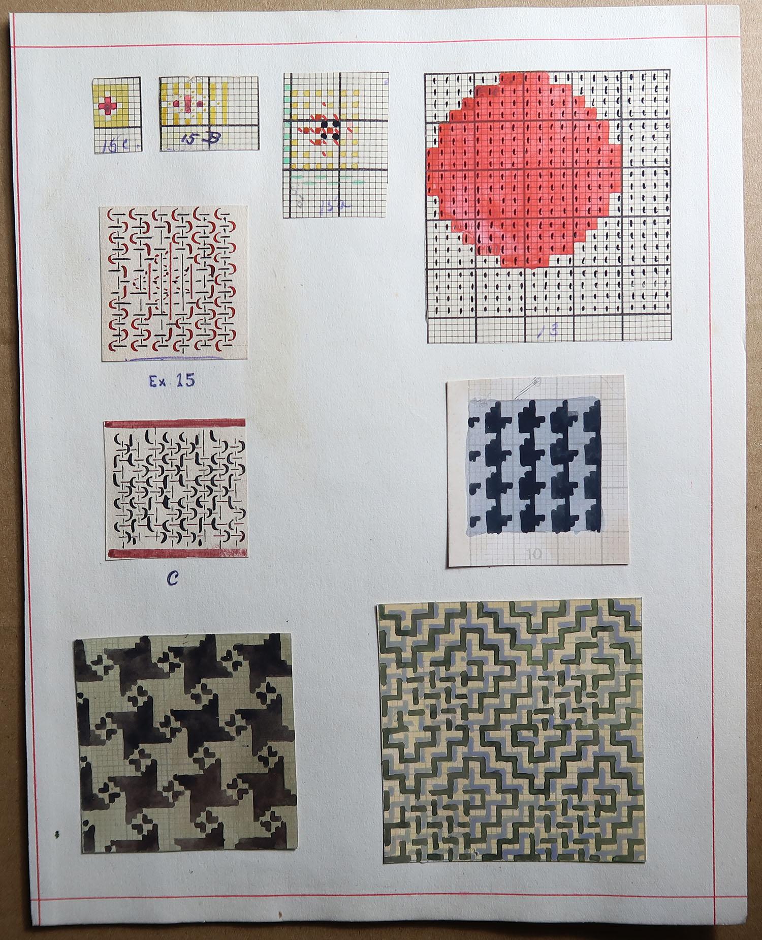 Fabulous set of 12 pages from an exercise book 

Amazing designs and colours.

There is a reference to J.A Lancaster, Bradford Technical College, 1897

Unframed.

The measurement given is the paper size of one of the pages.

Some with top right