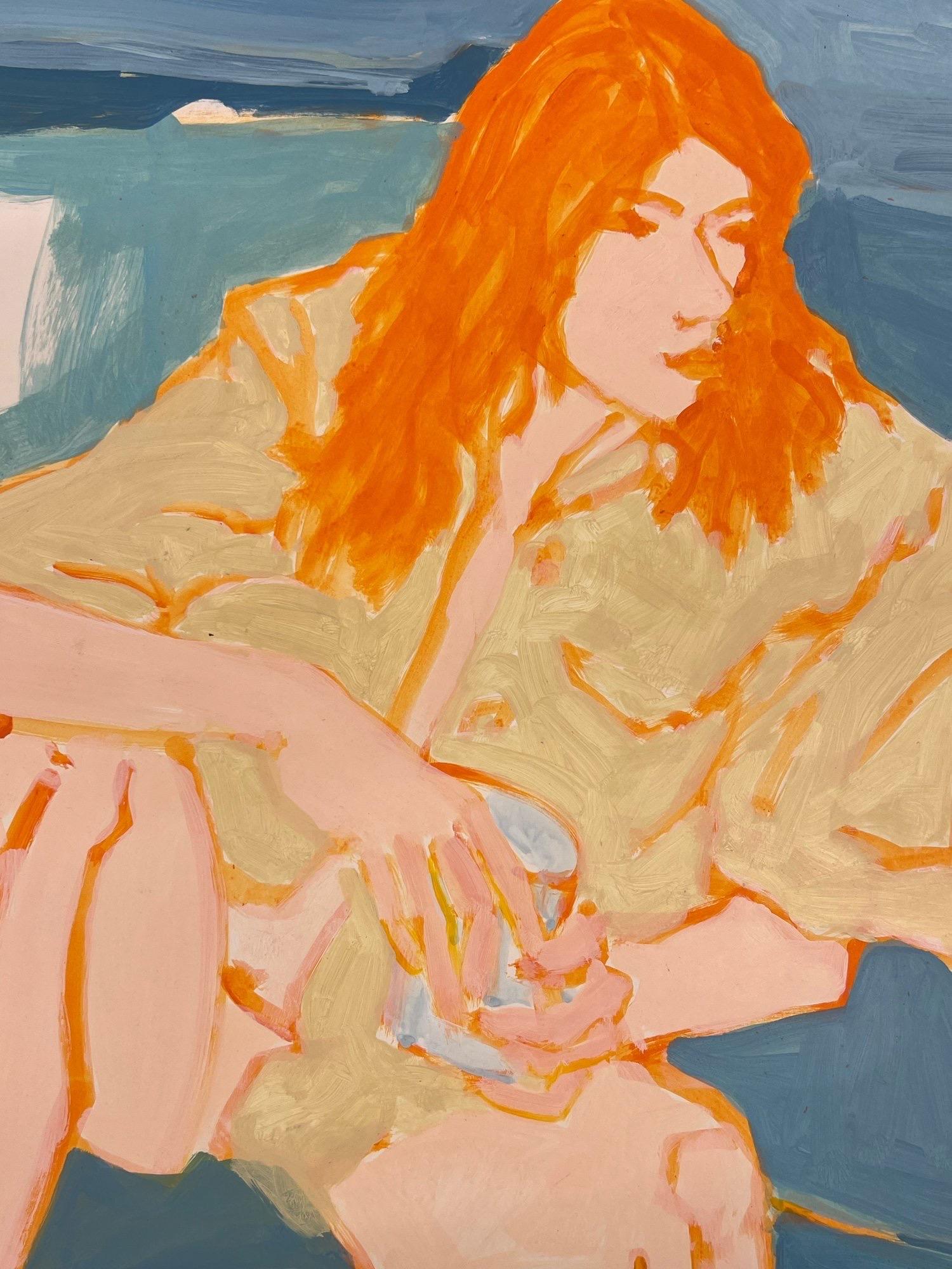 Mid-Century Modern Original Artwork of Orange Woman For Sale