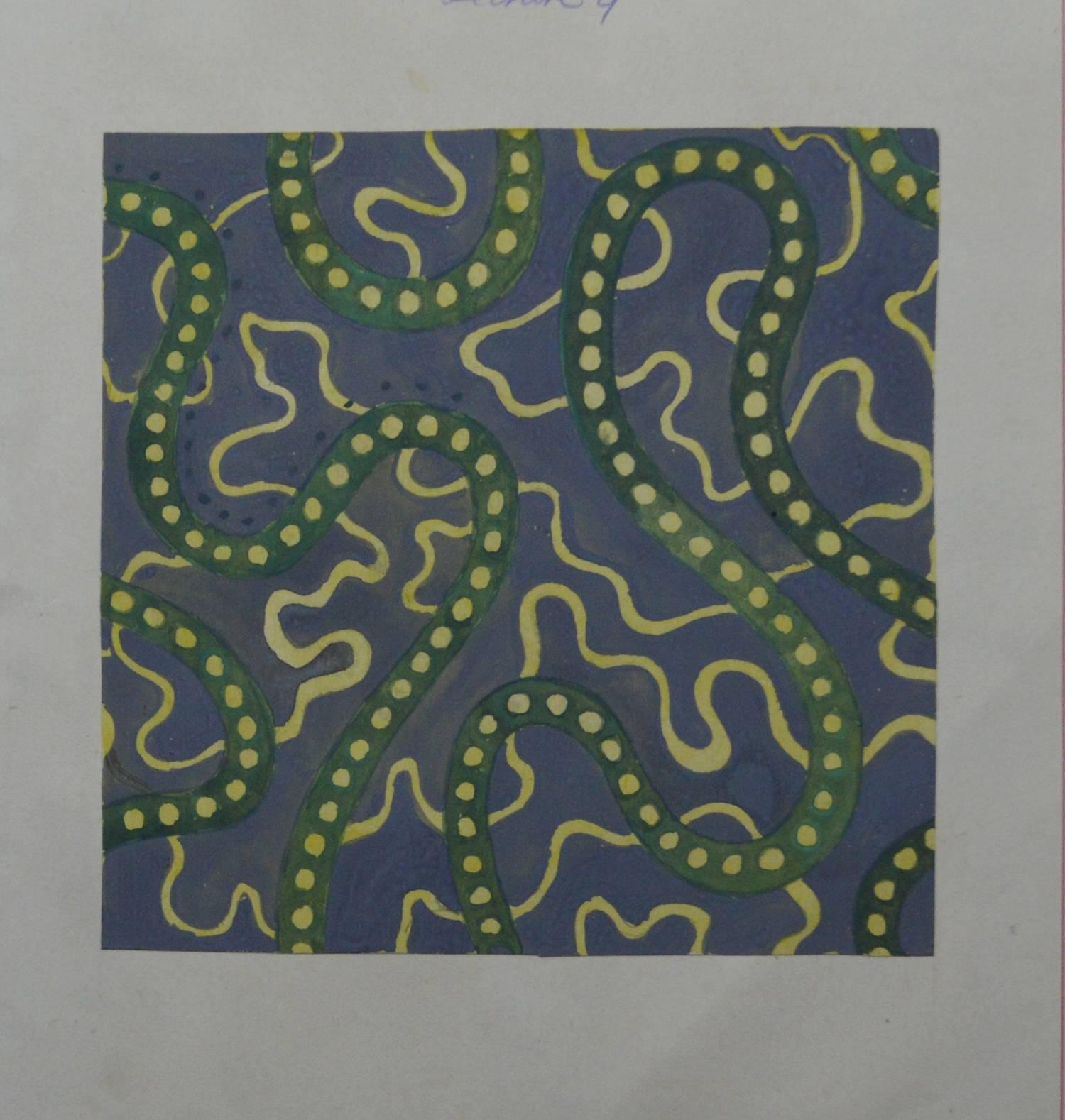 A wonderful piece of artwork. Gouache on paper.

By an unknown student of textile design at the Bradford Technical College.

Taken from an exercise book dated 1897. This is the only full page image in the book.

Mounted on the original card.