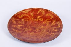 Original Asian Plate, Lacquered Wood, Well-Preserved Condition, China, 1920s
