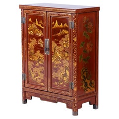 Original Asian-Style Small Cabinet, Wood, Lacquer, Paint, China, 1850s