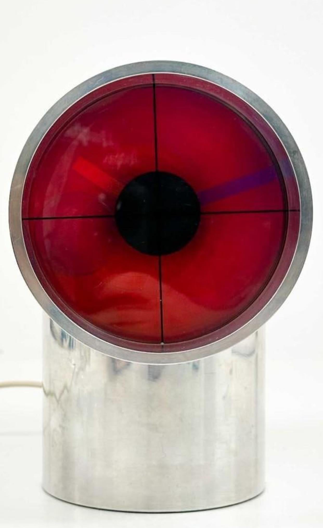 Aurora clock by Rudolph de Harak for Kirsch/Hamilton. This original issue clock is circa 1970s and is in the collection of the Museum of Modern Art MOMA in NY. Original motor and lens, no restorations and keeps time beautifully. Developed in the