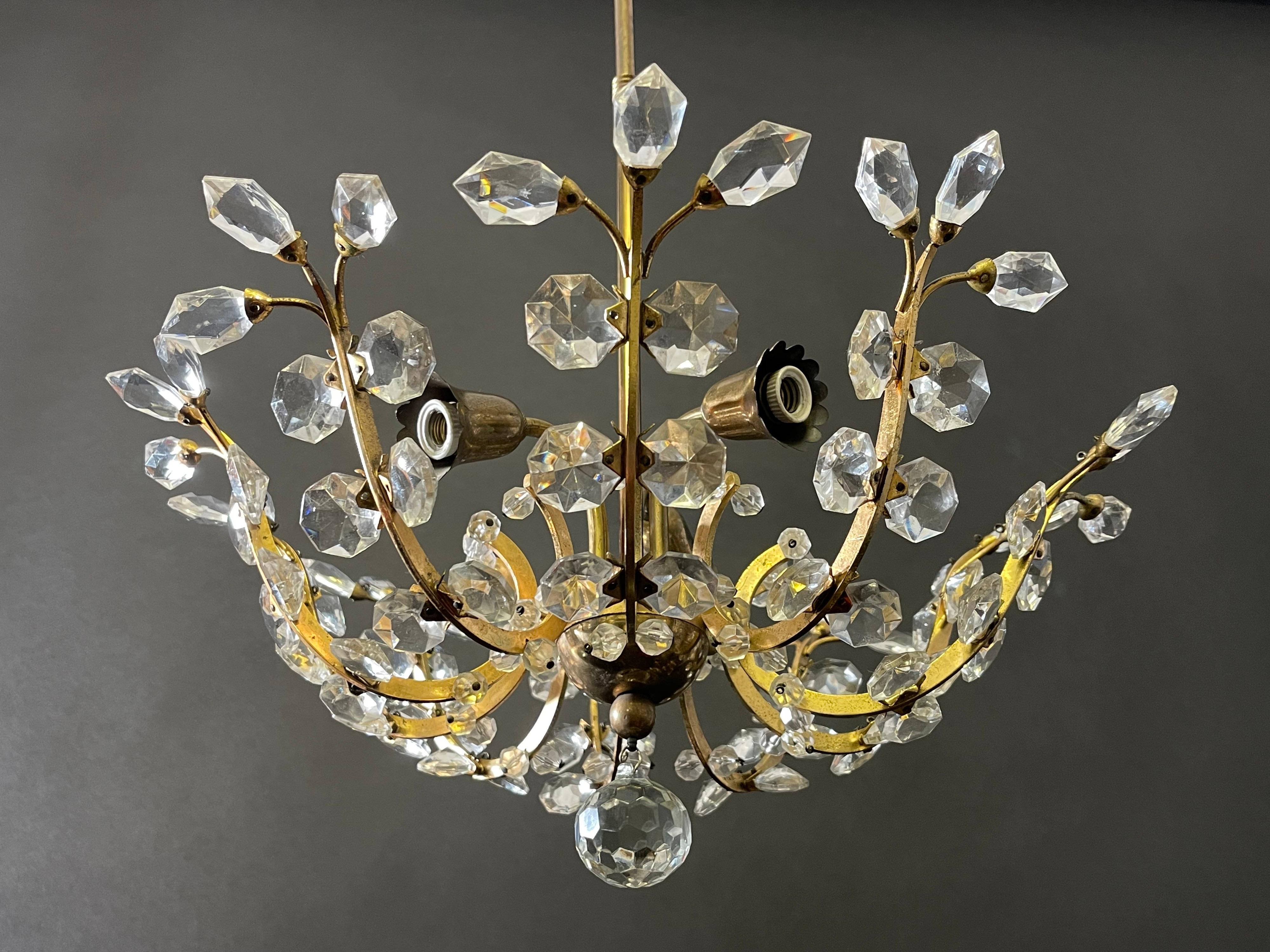 Brass Original Austrian Chandelier by Oswald Haerdtl for Lobmeyr, ca.1960s For Sale