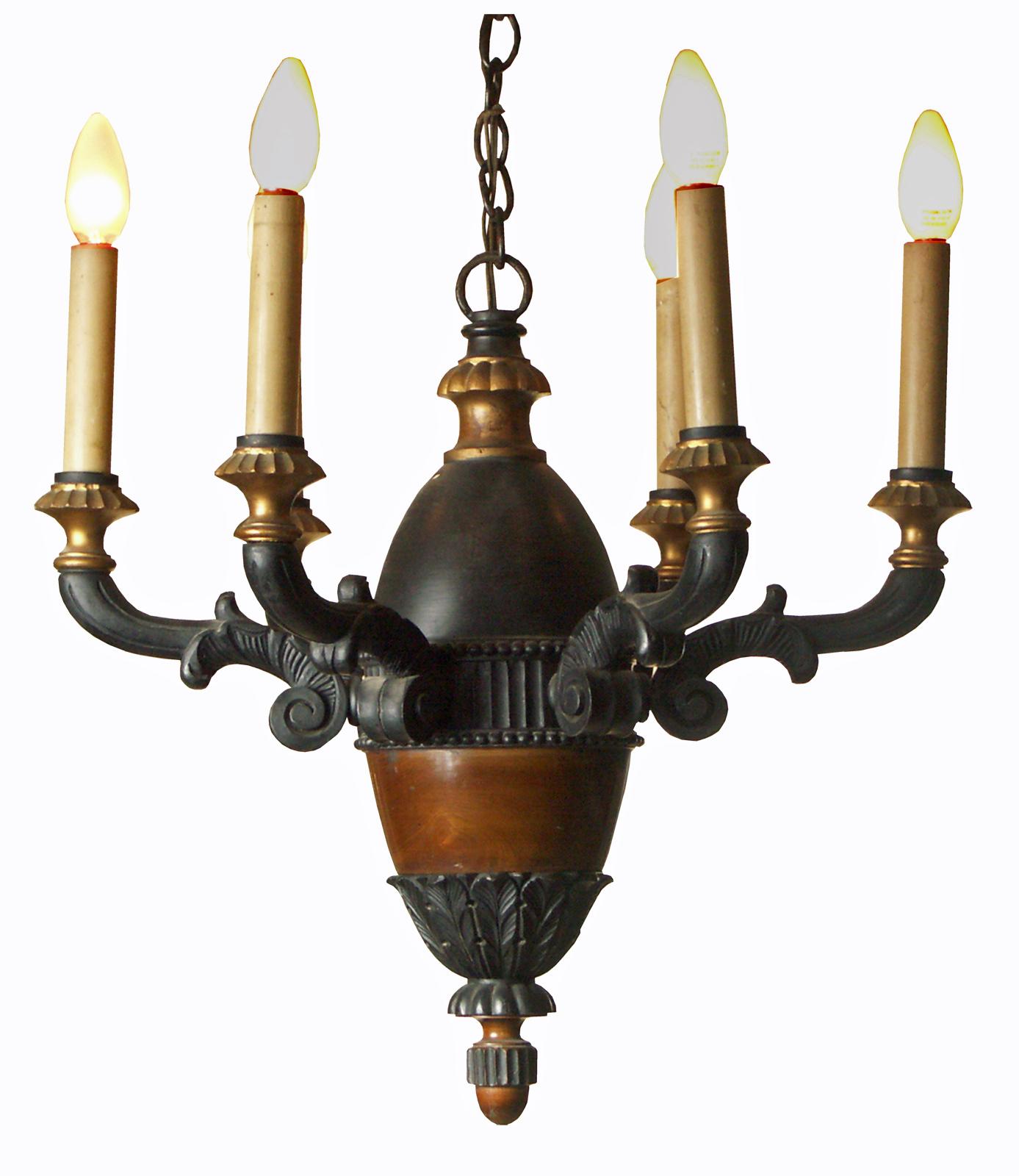 Original Austrian Hungarian Baroque Classicism Style, Wood Chandelier 1912 In Good Condition For Sale In Vienna, AT