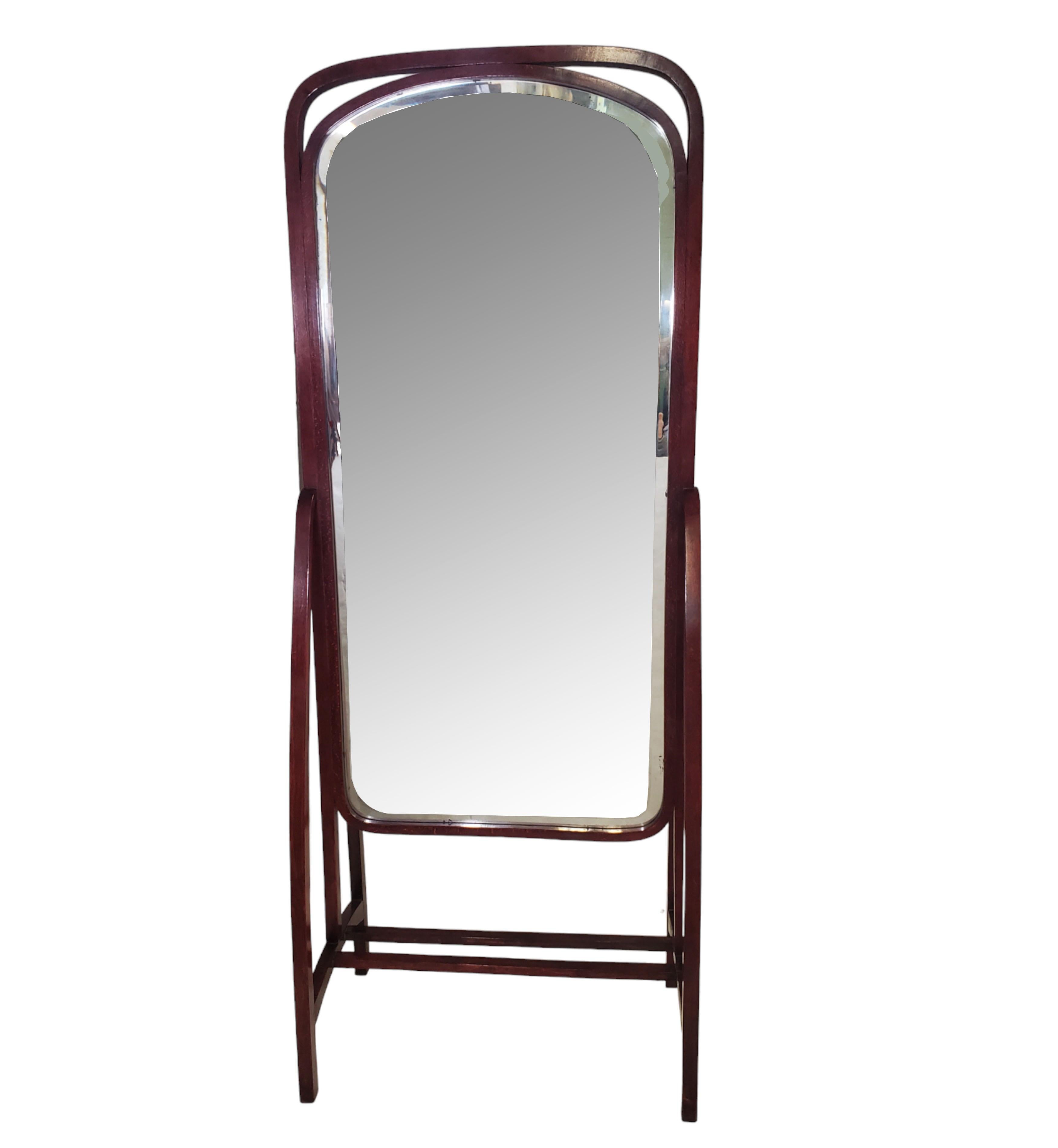 Vienna Secession Original Austrian Jugendstil full length bentwood cheval dressing mirror -Thonet For Sale