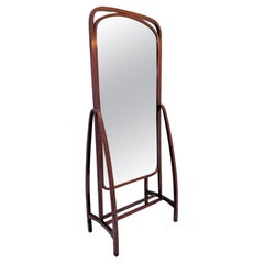 Specchio da toilette chevale in legno curvato originale austriaco Jugendstil a tutta lunghezza - Thonet