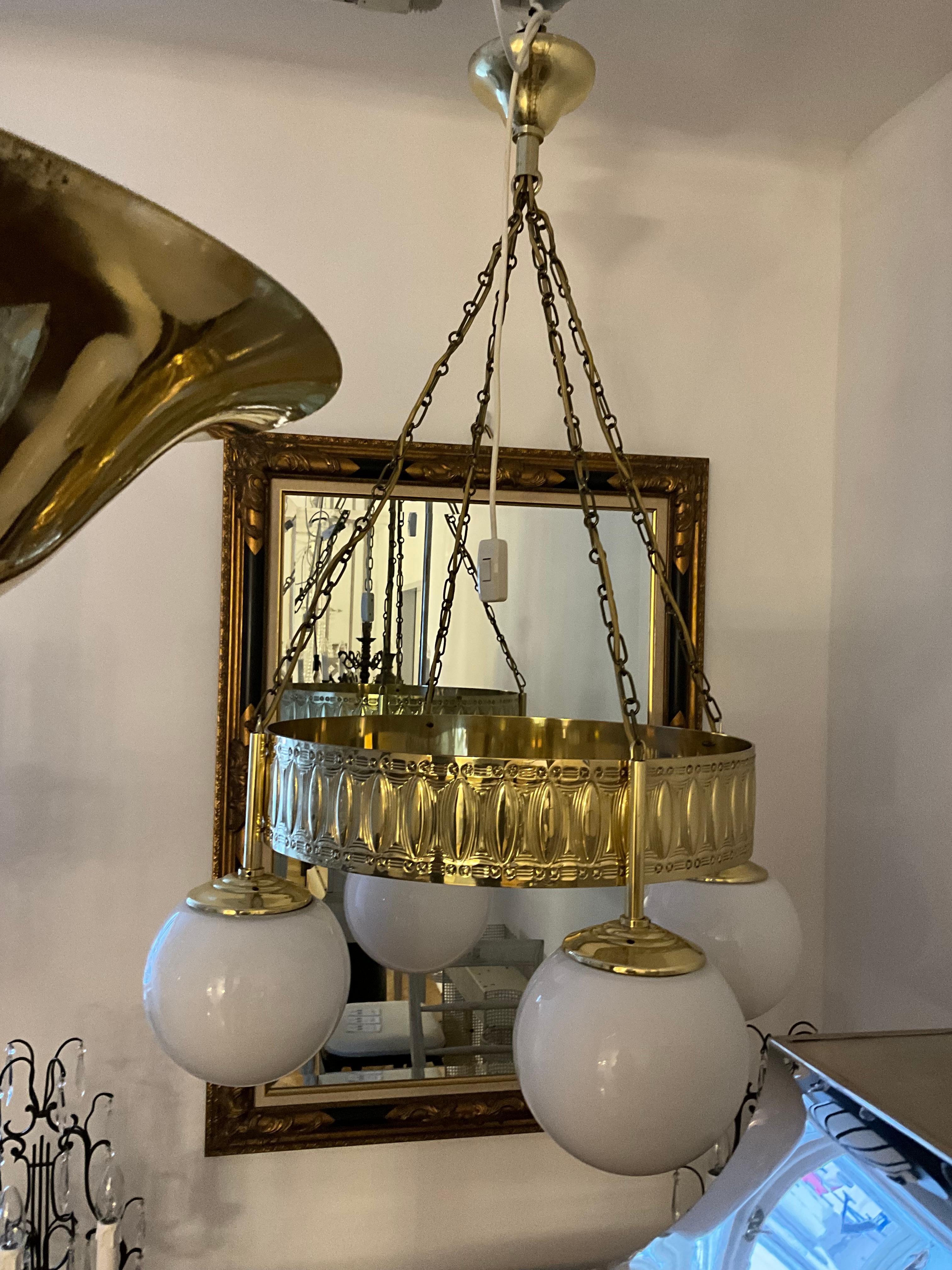 Original Austrian Medical Chamber Jugendstil Brass Chandelier In Excellent Condition For Sale In Vienna, AT