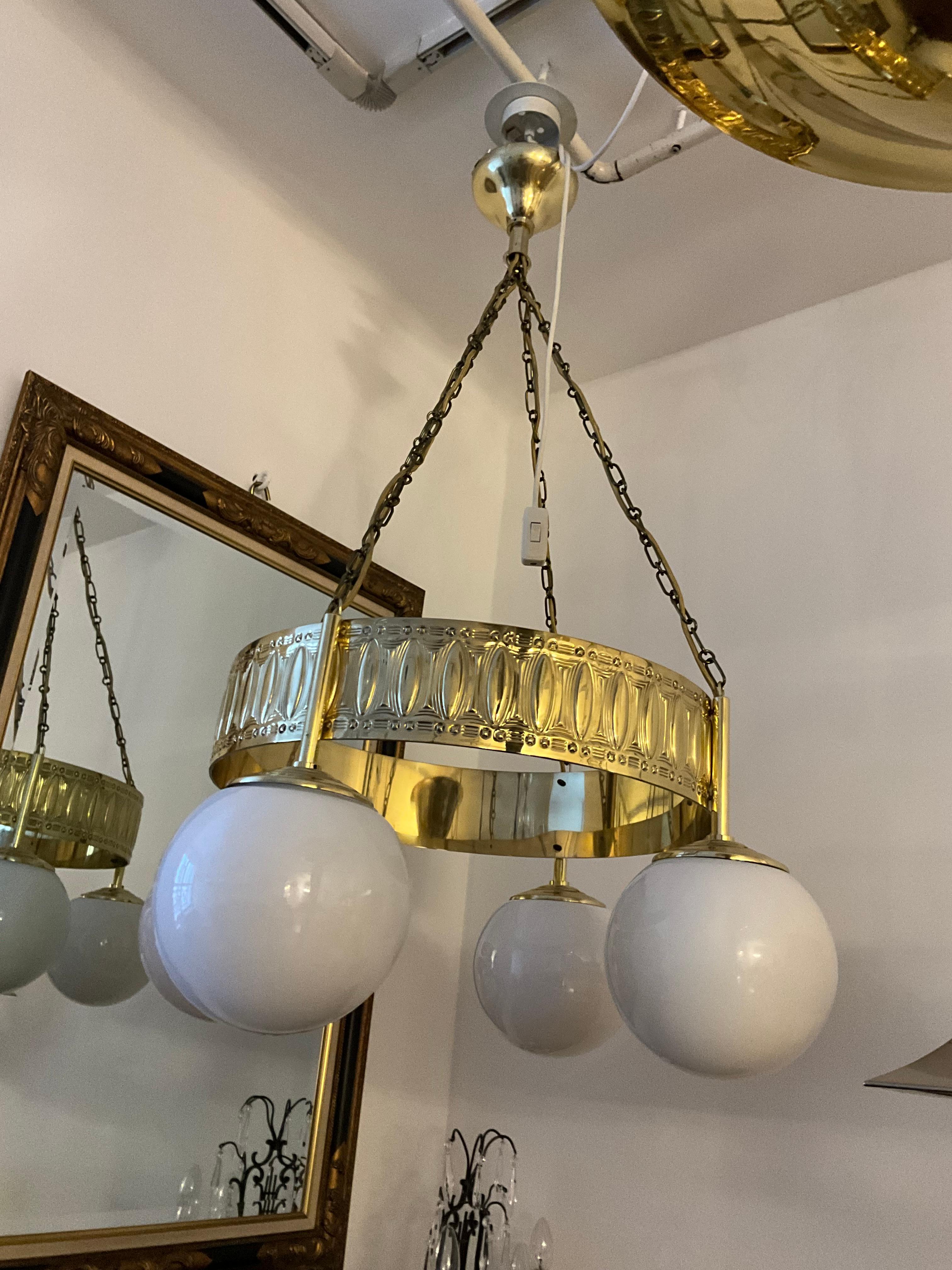 Contemporary Original Austrian Medical Chamber Jugendstil Brass Chandelier For Sale
