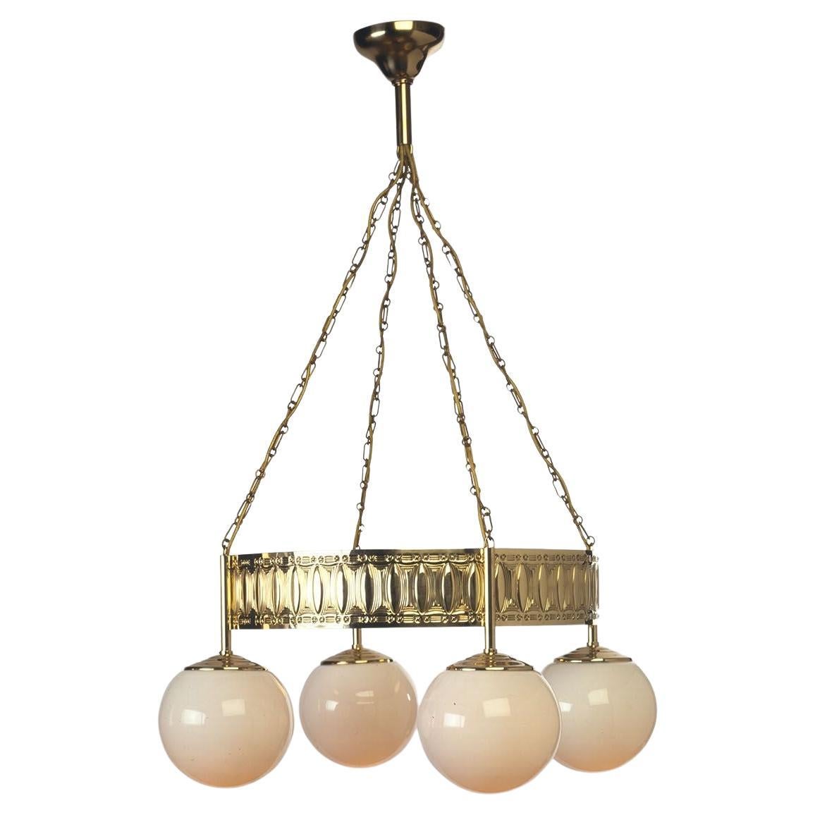 Original Austrian Medical Chamber Jugendstil Brass Chandelier For Sale