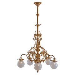 Lustre original austro-hongrois Jugendstil d'origine, en laiton historique, vers 1900