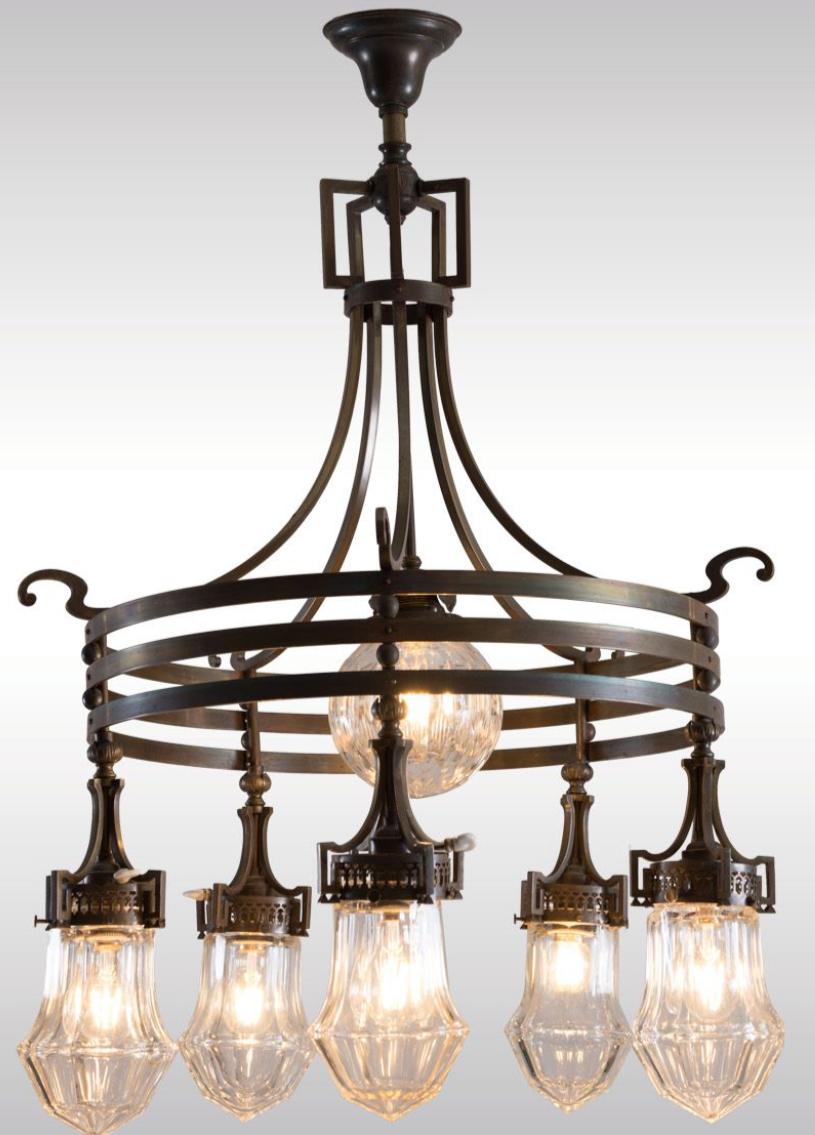 Austriaco Lampadario originale austro-ungarico modernista Jugendstil del XX secolo in ottone in vendita