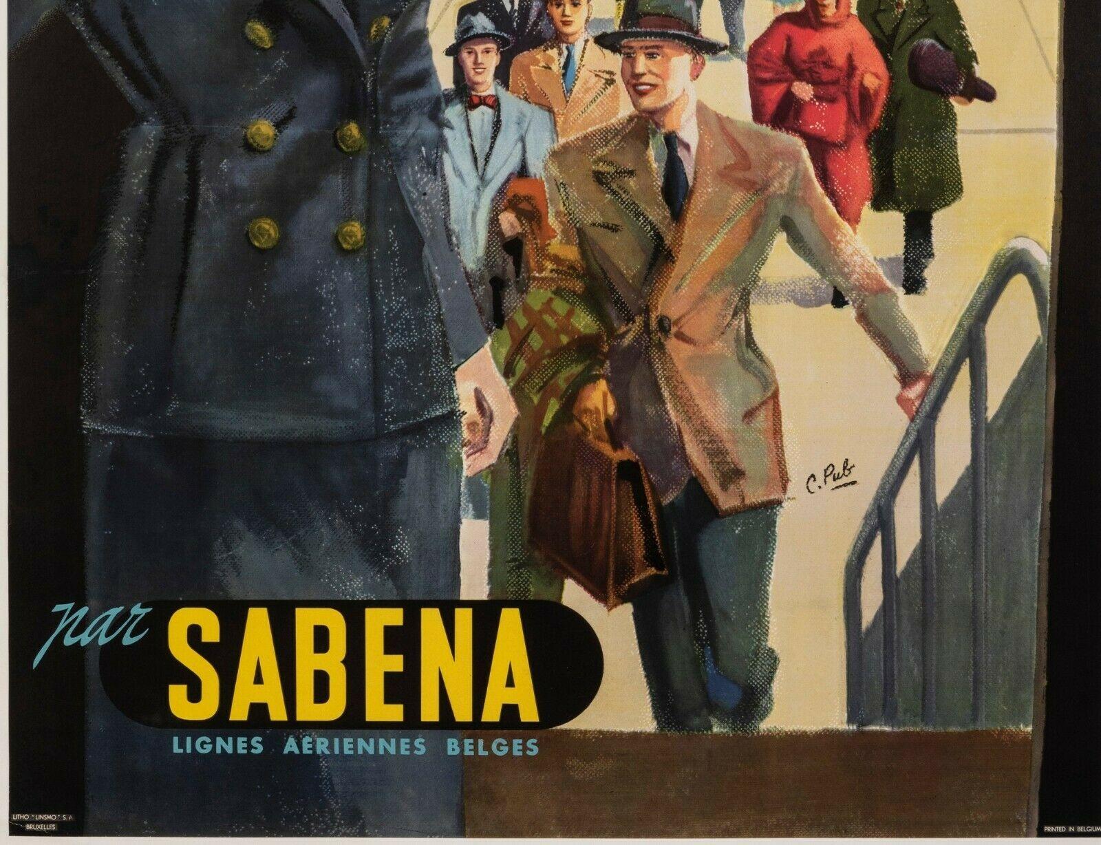 20th Century Original Aviation Poster-Travel the World-Sabena-Belgium-Airport, c.1950 For Sale