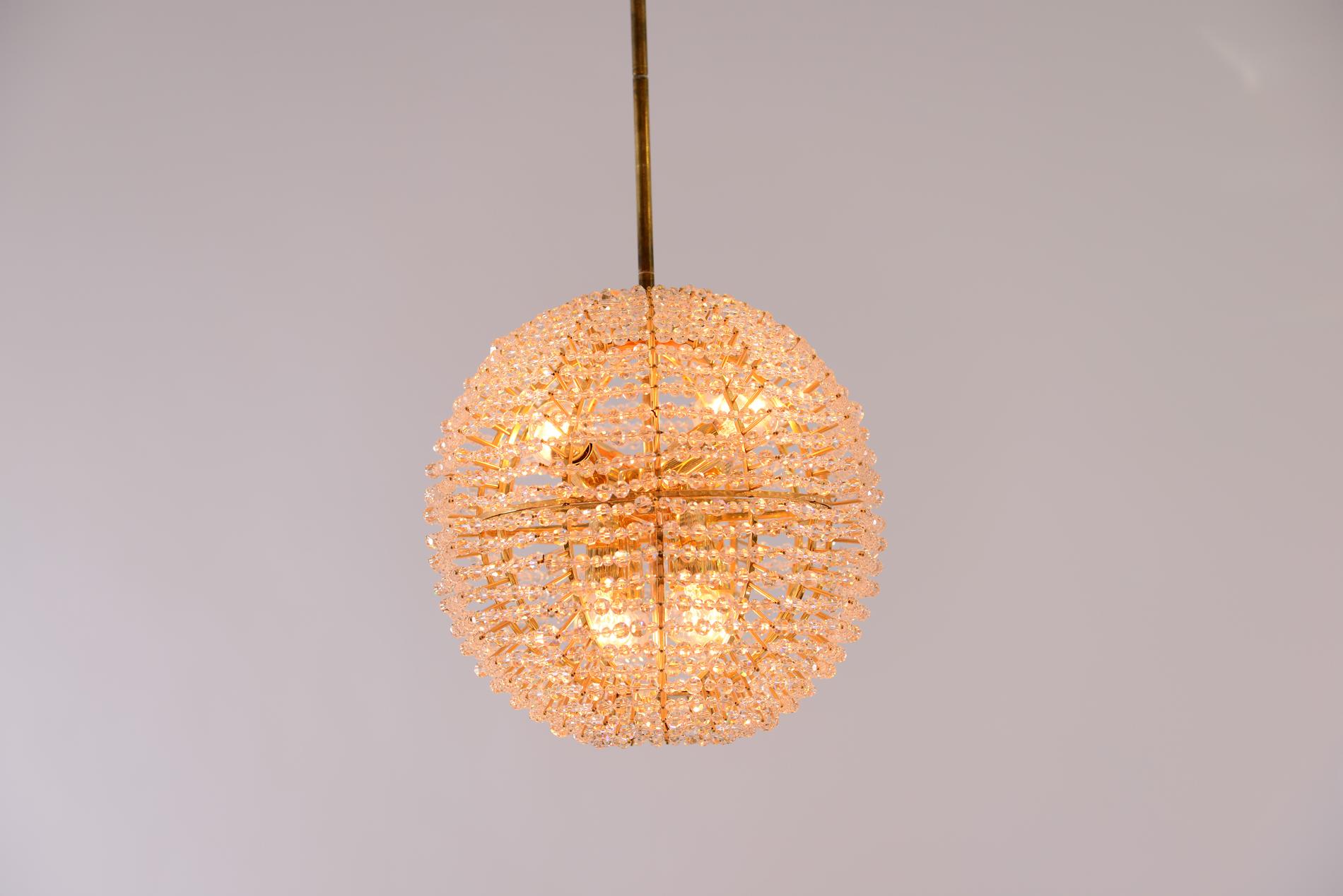 Hand-Crafted Original Bakalowits Supernova Mid-Century Modern Chandelier, 1960 Gold-Plated For Sale