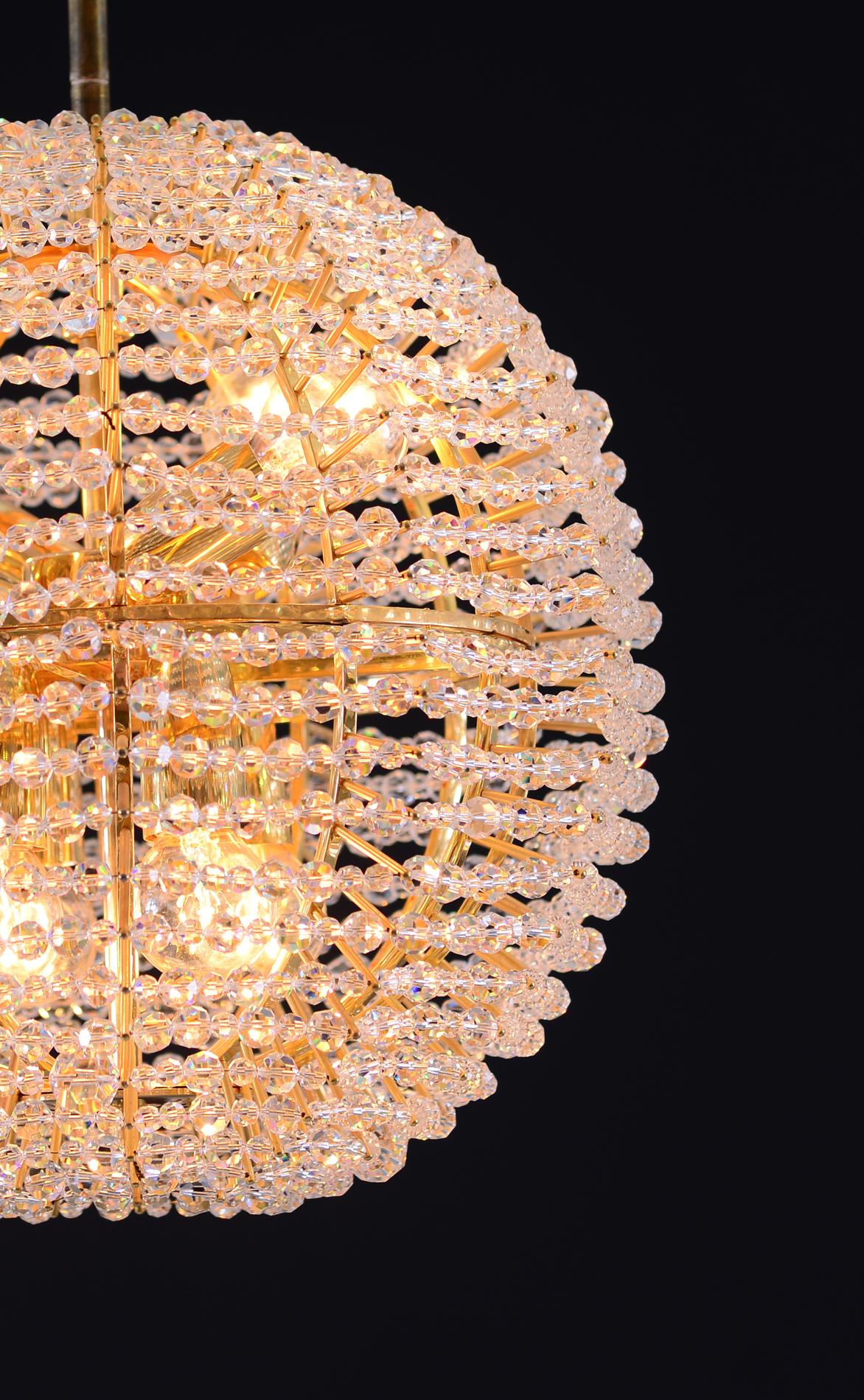 Original Bakalowits Supernova Mid-Century Modern Chandelier, 1960 Gold-Plated In Excellent Condition For Sale In Vienna, AT