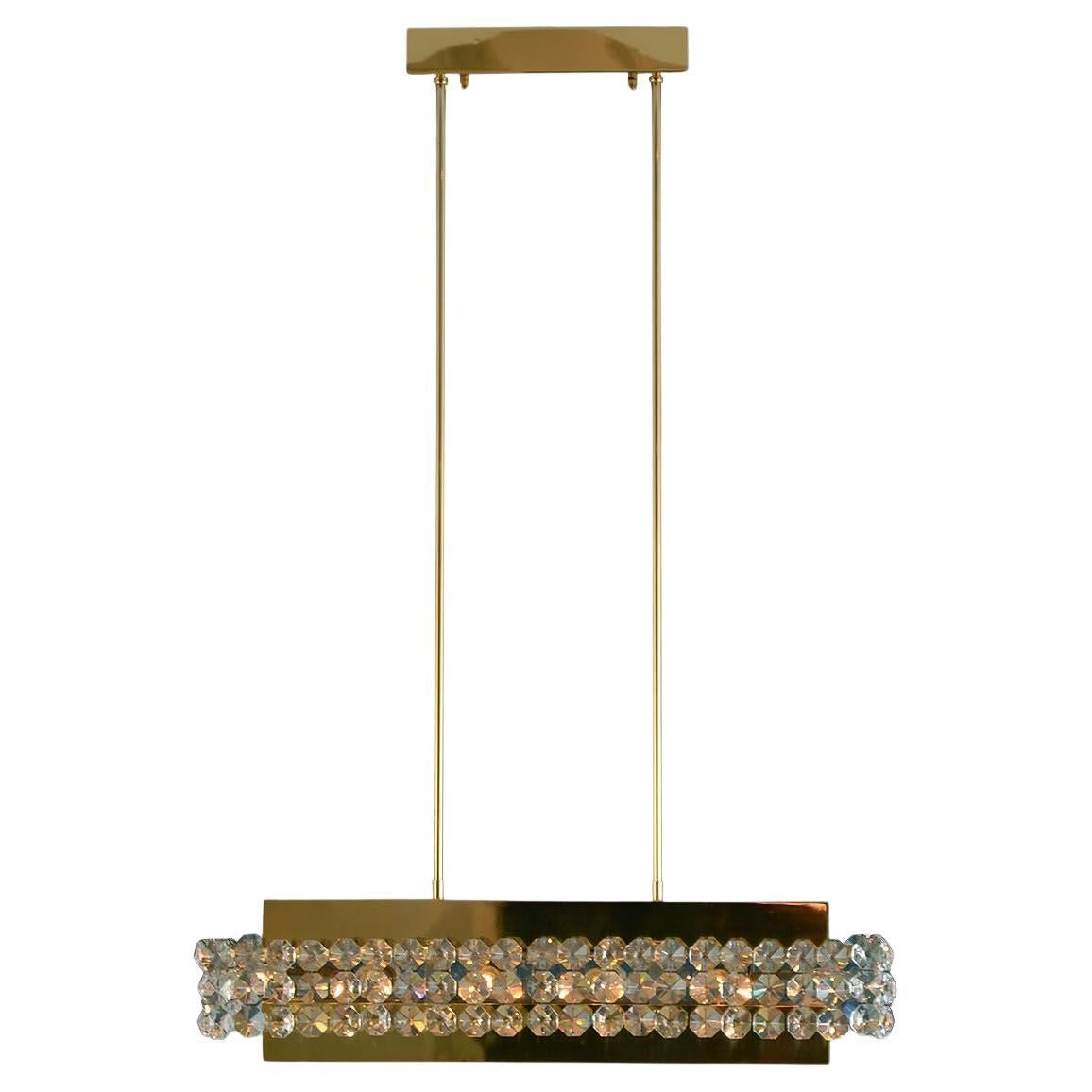 Original Bakalowitz Mid-Century Modern Brass and Handcut Crystal Chandelier