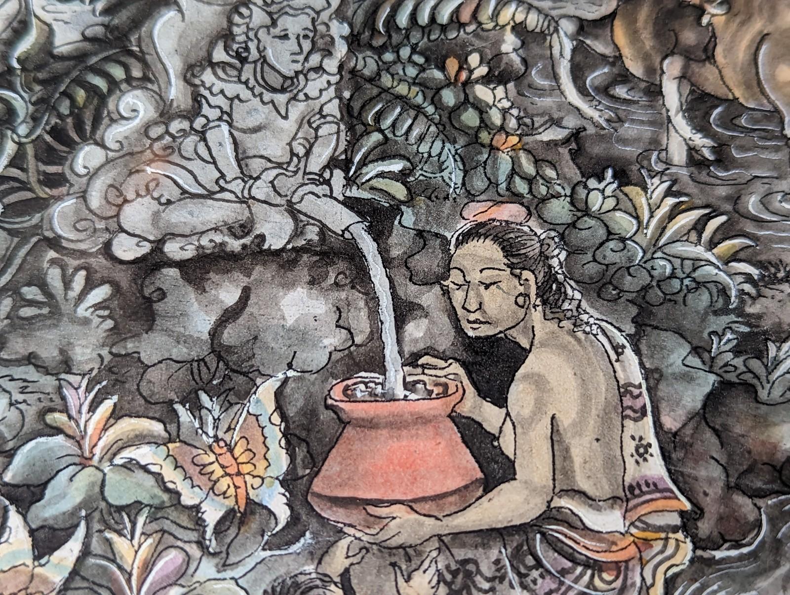 Original Balinesische Traditional School, Gemälde der Ernte, signiert und gerahmt (20. Jahrhundert) im Angebot