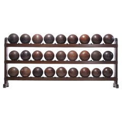 Portapalle originale con palle da bowling in Lignum Vitae, realizzato su ordinazione