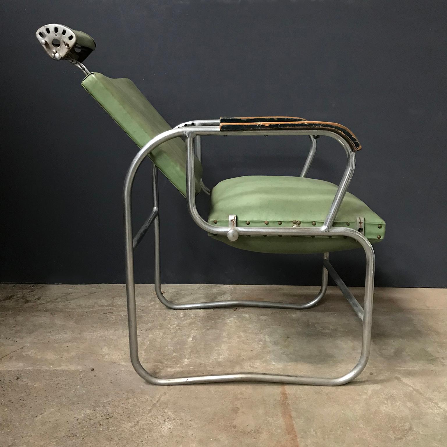 Mid-Century Modern Original Barber Chair with Original Green Upholstery, Rotated Seat, circa 1950