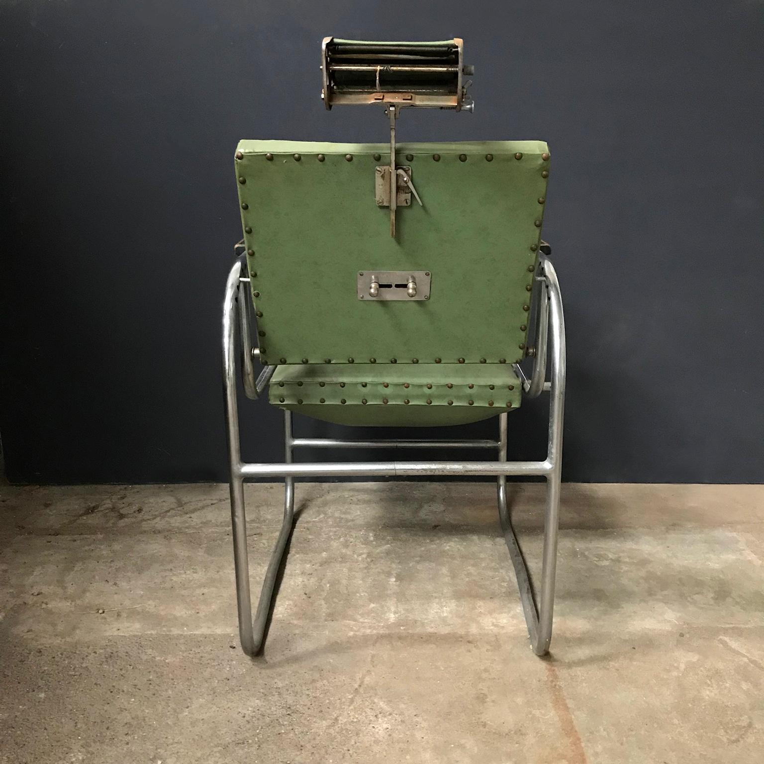 Mid-20th Century Original Barber Chair with Original Green Upholstery, Rotated Seat, circa 1950