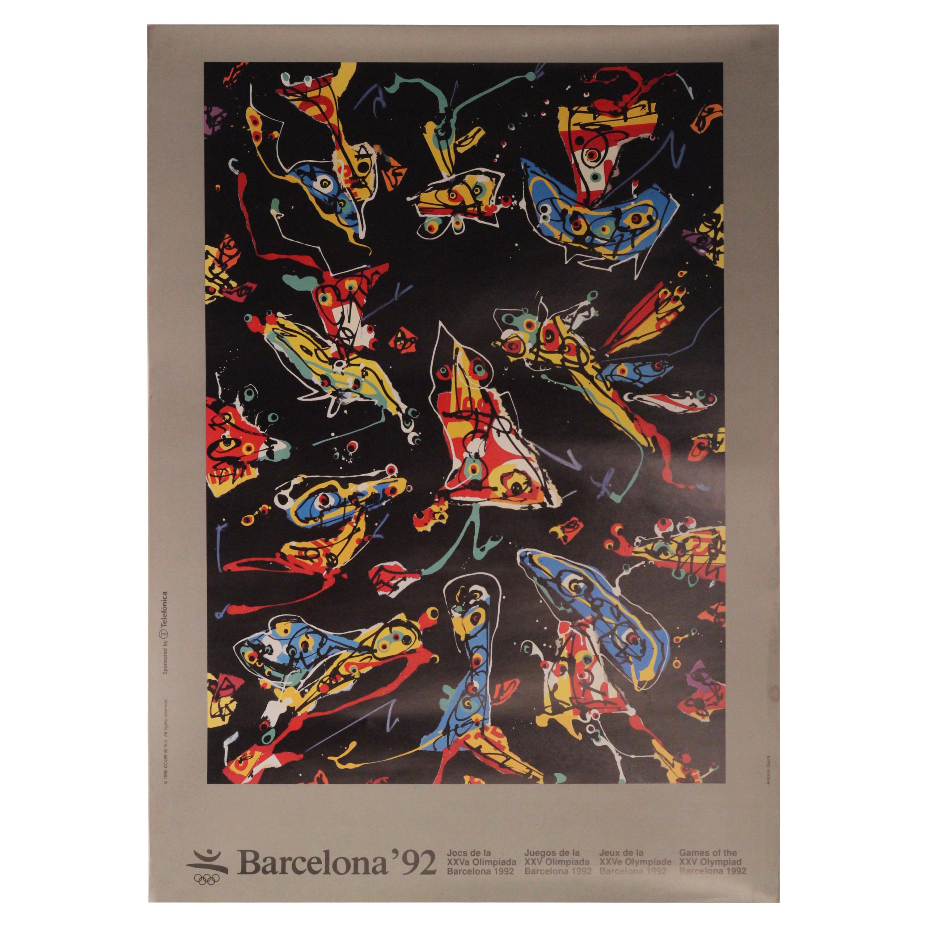 Affiche originale des Jeux olympiques de Barcelone de 1992 par Antonio Saura pour le XXV Olympiad en vente