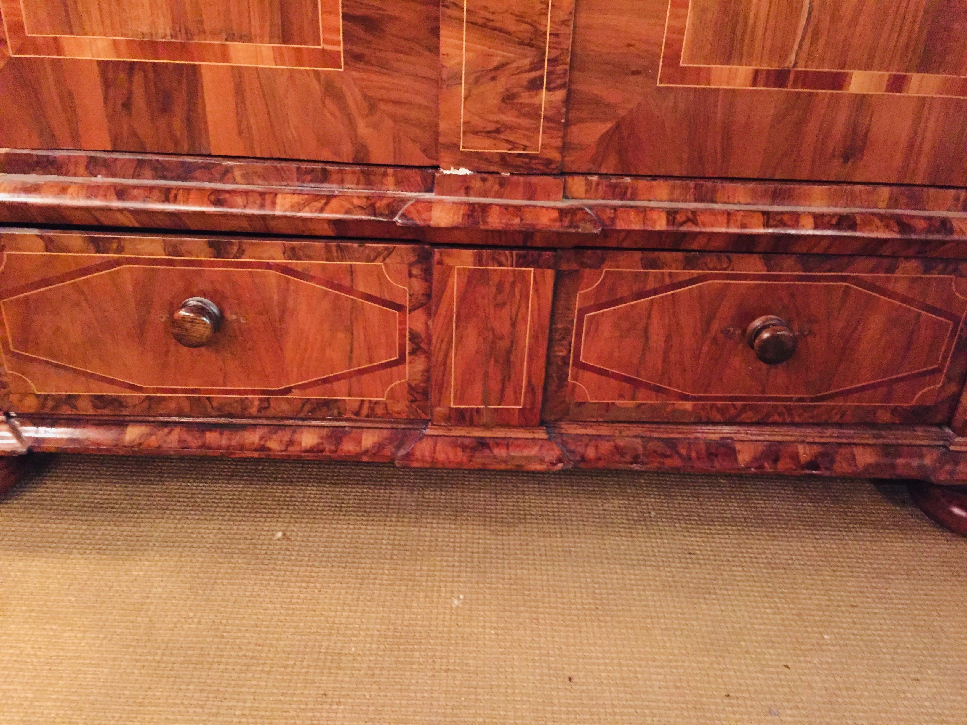 Original Baroque Cabinet circa 1740 Walnut Beautiful Star Veneer on Both Doors 4