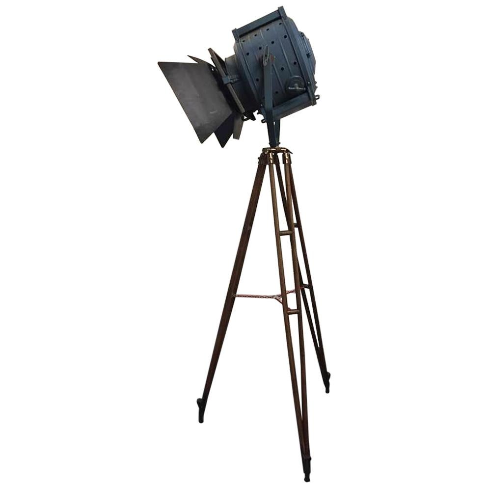 Original Barton Industrial Hollywood Movie Light with Barn Doors Wooden Tripod For Sale