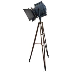 Used Original Barton Industrial Hollywood Movie Light with Barn Doors Wooden Tripod