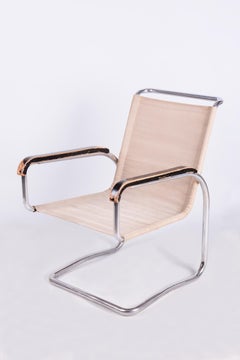 Poltrona Bauhaus originale, di J. Halabala, Up Zavody, cromo, ferro, ceco, anni '20