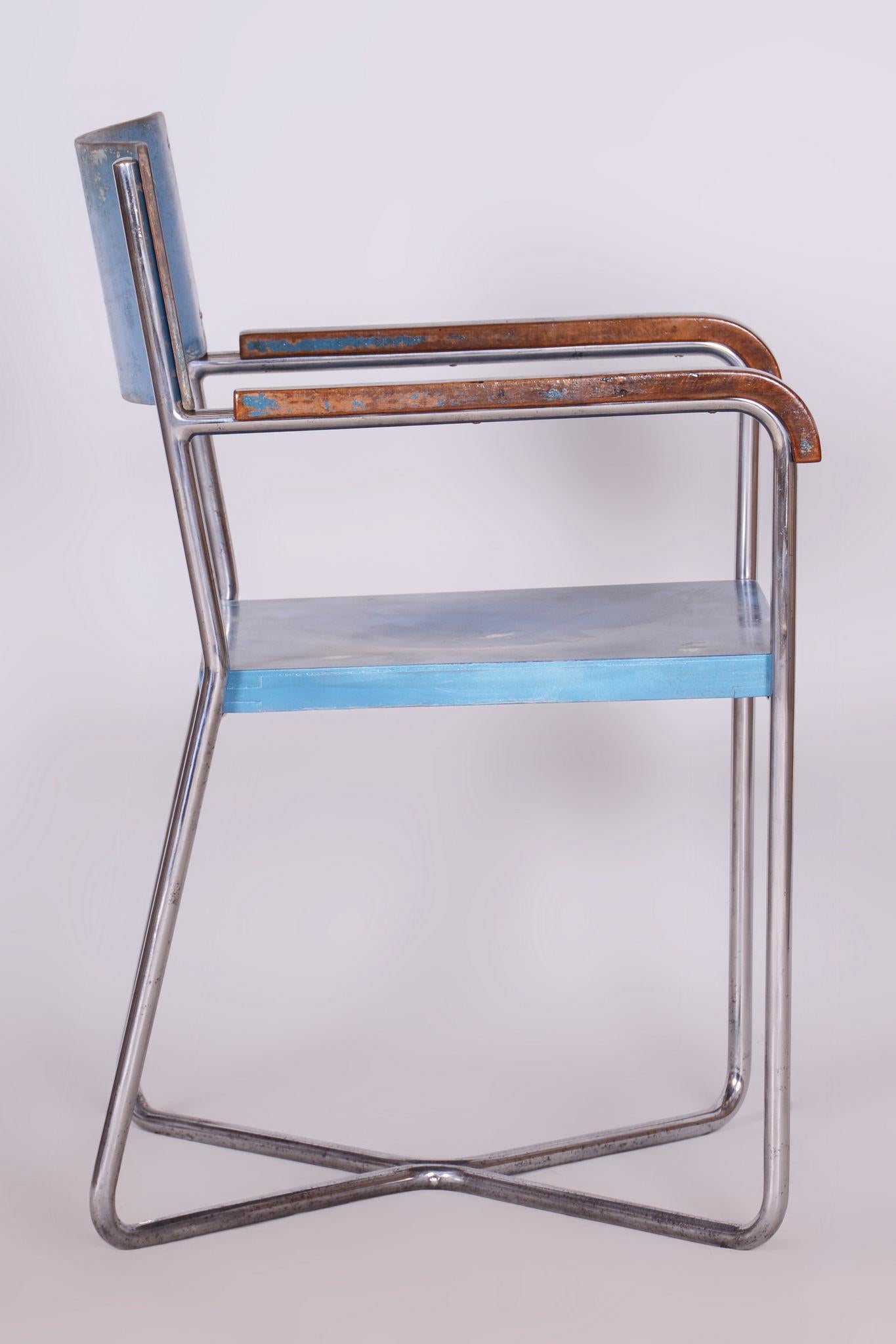 Original Bauhaus Sessel, von Mücke - Melder, Buche, Chrom, Tschechien, 1930er Jahre im Angebot 2