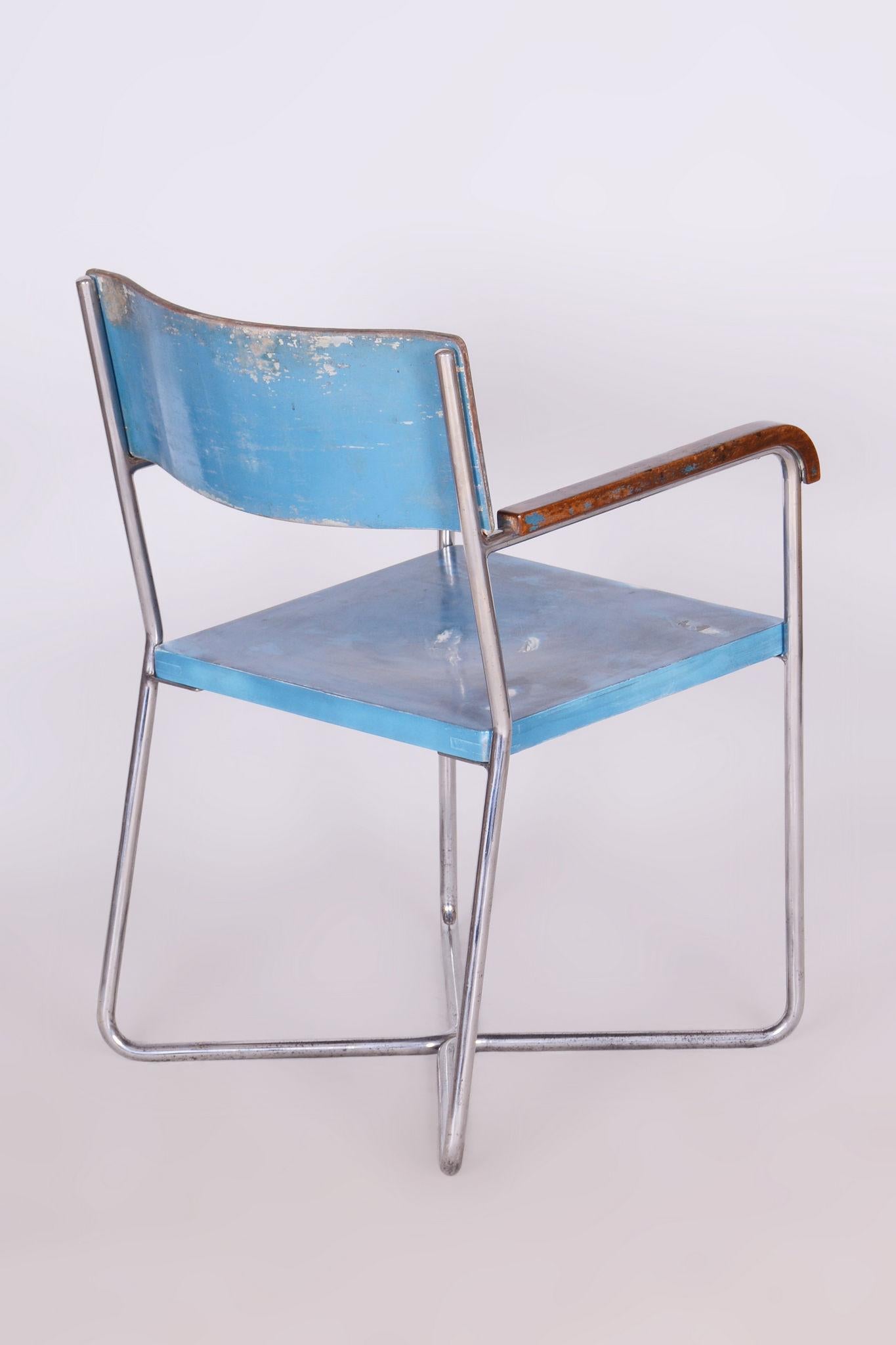 Original Bauhaus Armchair, by Mücke - Melder, Beech, Chrome, Czech, 1930s For Sale 5