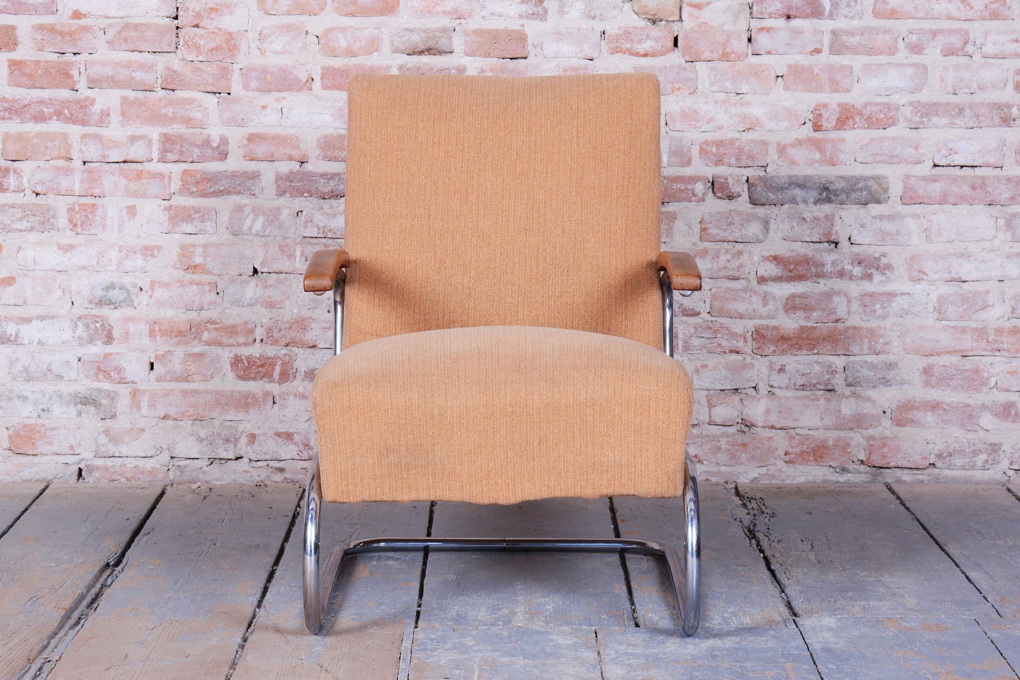 Mid-20th Century Original Bauhaus Armchair, by Thonet, Beech, Chrome, Germany, 1930s For Sale