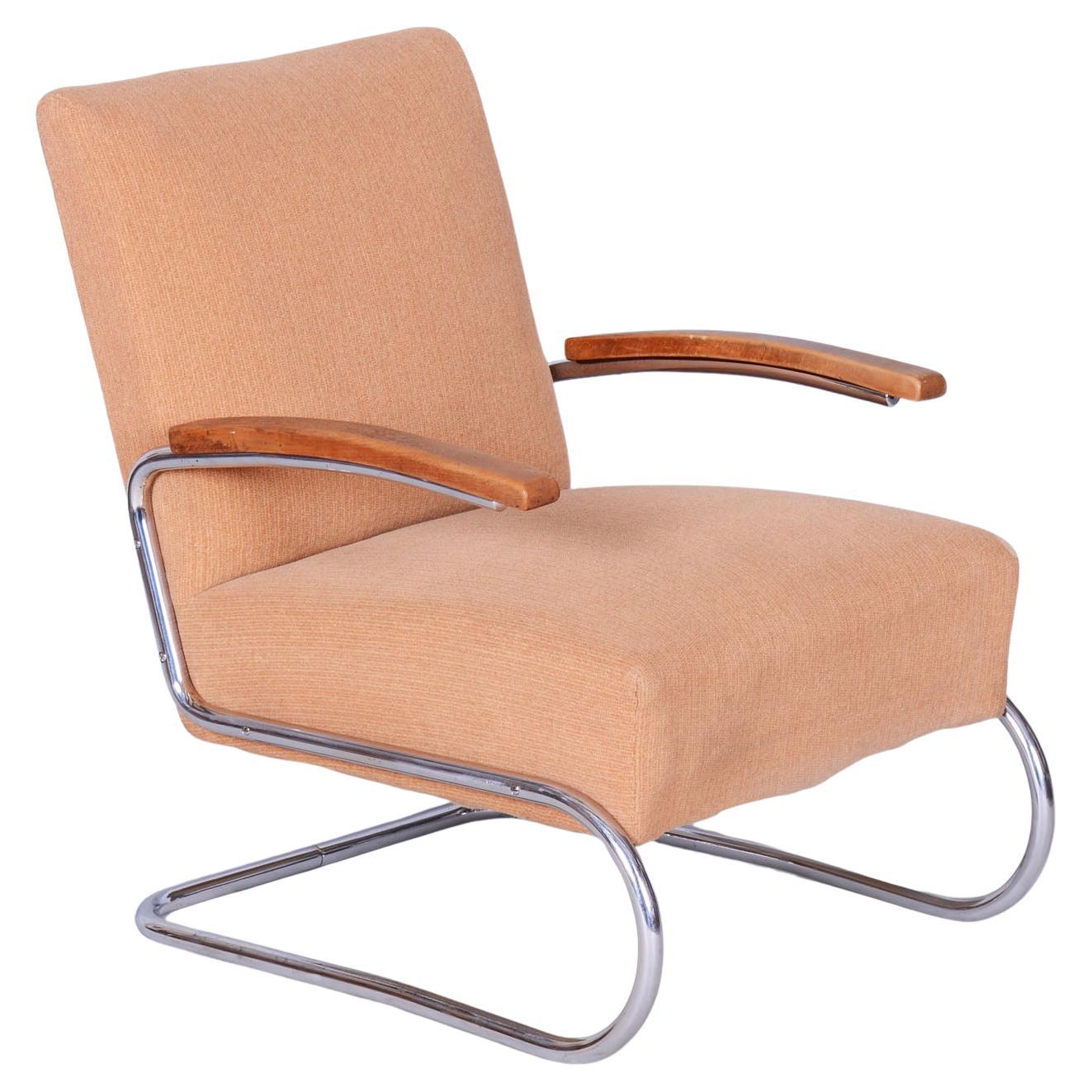 Original Bauhaus Armchair, by Thonet, Beech, Chrome, Germany, 1930s