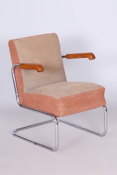 Original Bauhaus Armchair, by Vichr a Spol., Chrome, Steel, Czech, 1930s