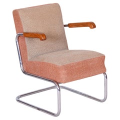 Original Bauhaus Armchair, by Vichr a Spol., Chrome, Steel, Czech, 1930s