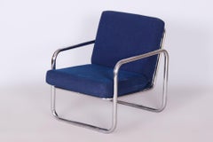 Original Bauhaus Armchair, Chrome-Plated Steel, Cleaned Upholstery, Czech, 1950s
